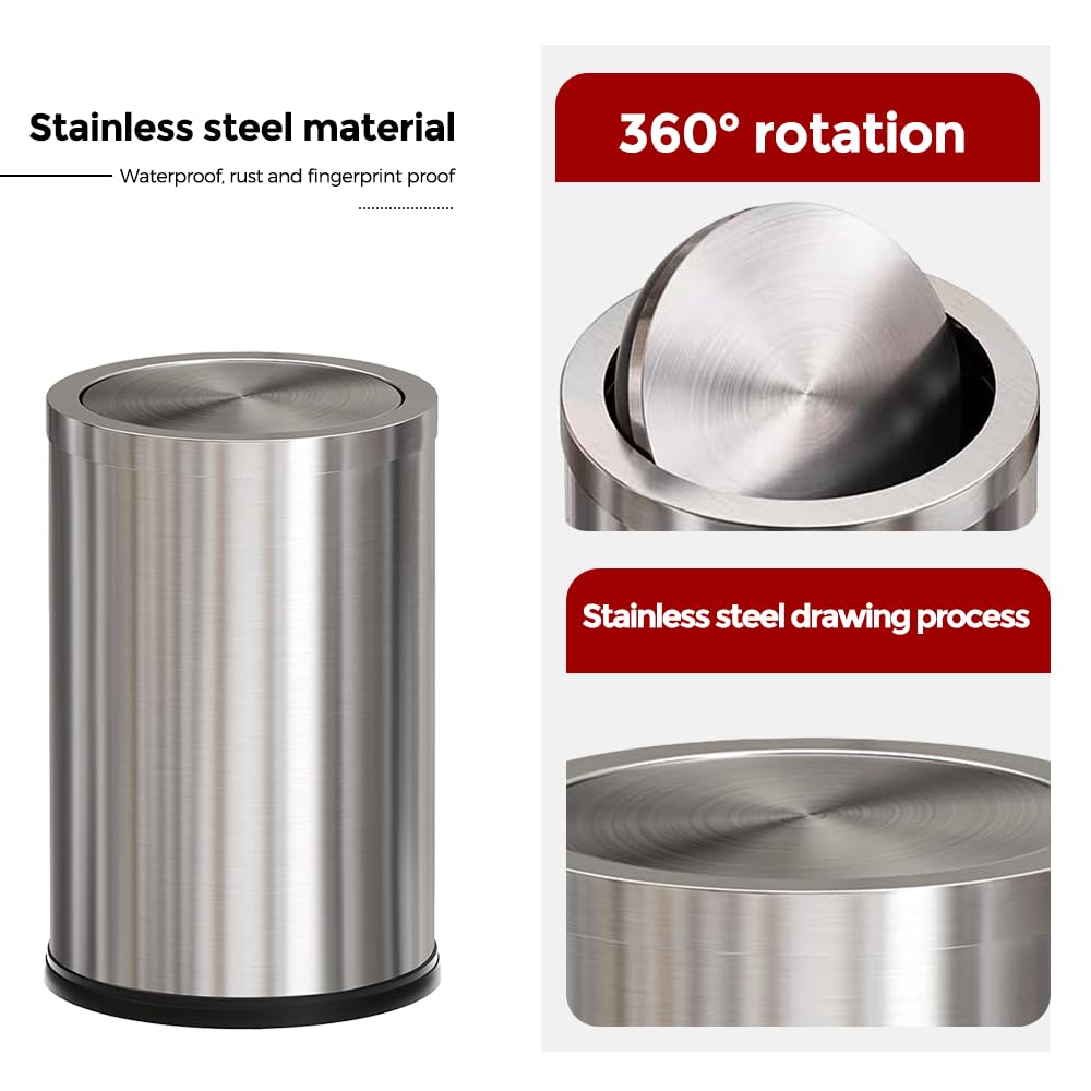Premium Stainless Steel Trash Can with Lid - 2.4 Gallon Small Bathroom Garbage Bin, Flip Top Design for Bathroom, Hotel, Office & Laundry - Elegant Metallic Gold/Silver Finish | Perfect for Home, Office & Commercial Spaces