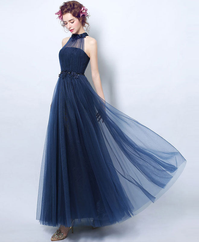 Elegant Blue Tulle Tea-Length Prom Dress | Formal Evening Gown for Women | Perfect for Homecoming, Dances & Special Occasions