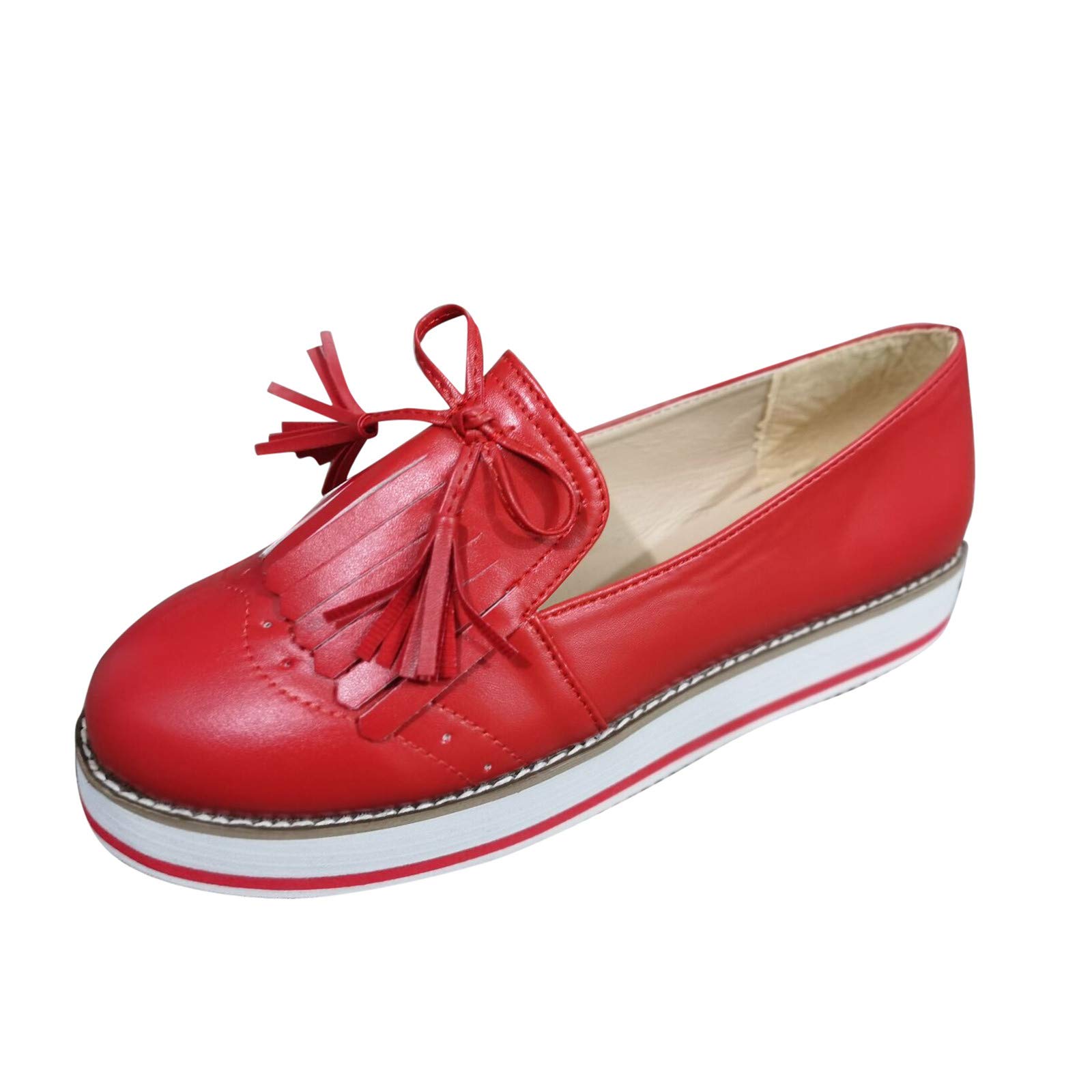 Japanese Women's Round-Toe Casual Tassel Lace Flat Shoes - Comfortable & Fashionable Yellow Loafers for Everyday Wear, Office, Dating & Travel