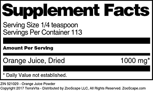 Orange Juice Powder 4 oz - 100% Natural, No Sugar Added, Instant Drink Mix for Smoothies, Baking & Camping - ZIN: 521029
