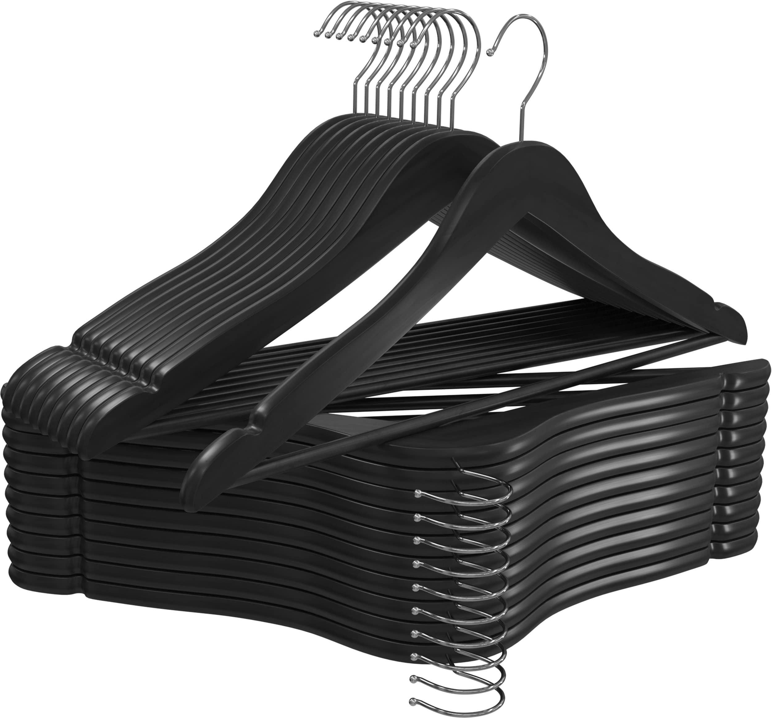 Utopia Home Premium Wooden Hangers 20 Pack - Durable Slim Coat Hangers with 360° Rotatable Hook & Shoulder Grooves - Space Saving Closet Organizer for Suits, Dresses & Jackets (Black)