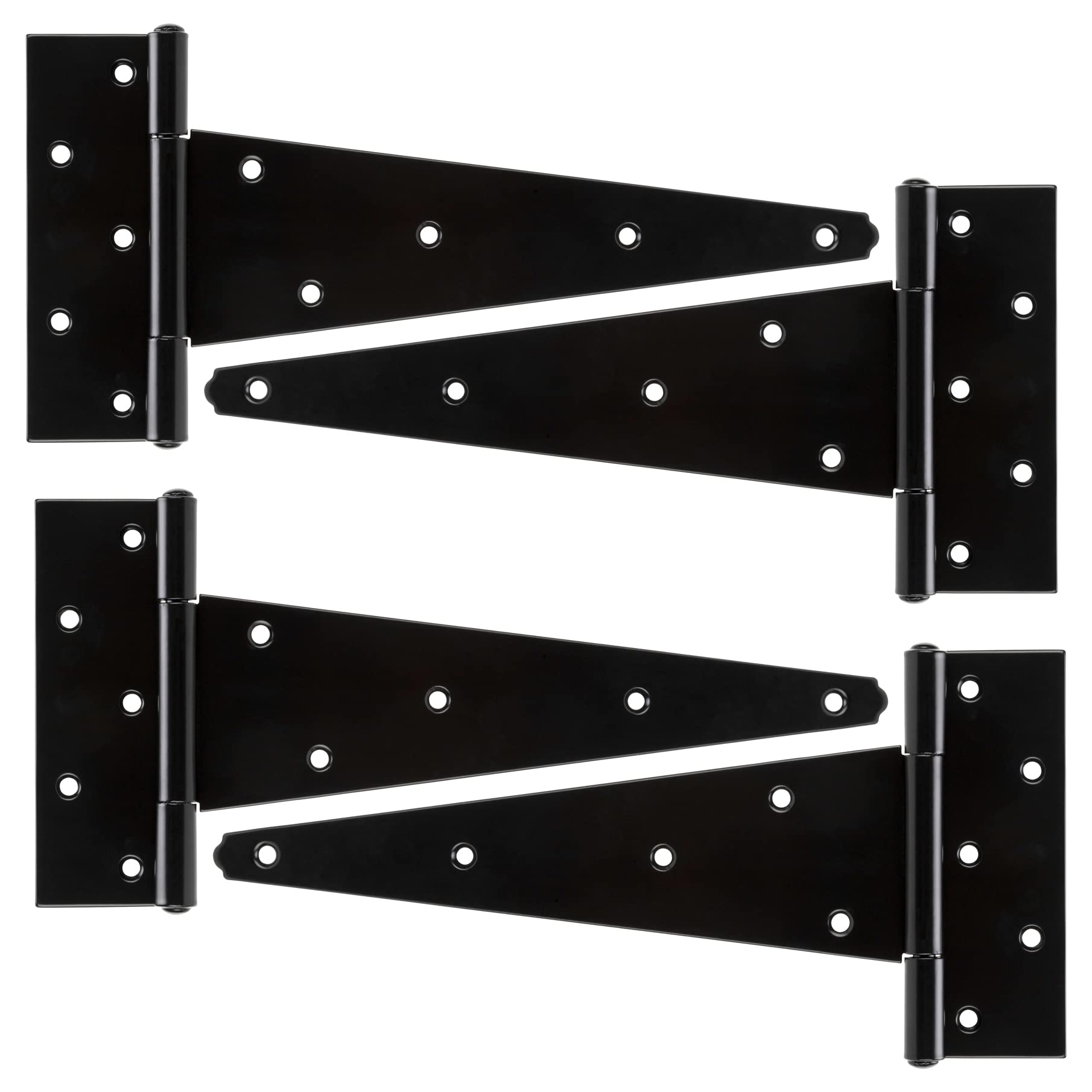 12 Inch Heavy Duty T-Strap Hinges - Black Rustproof Wrought Iron Gate Hinges (4 Pack) for Wooden Fences, Barn Doors, Sheds & Yard Gates - Perfect for Outdoor Use & DIY Projects