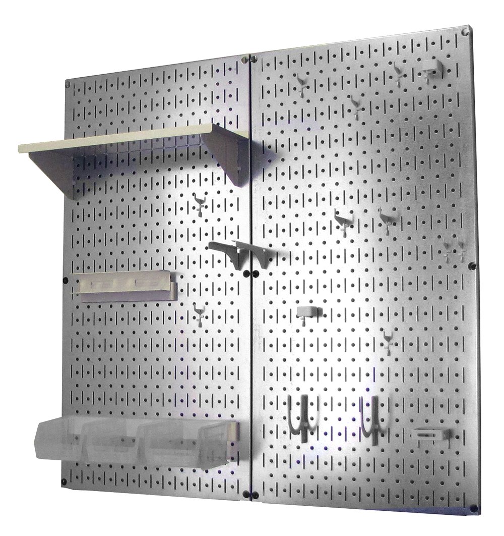 Wall Control Metal Pegboard Organizer Kit - Heavy Duty Utility Tool Storage & Garage Organization System with Metallic Tool Board & White Accessories - Perfect for Workshop, Garage, and DIY Projects