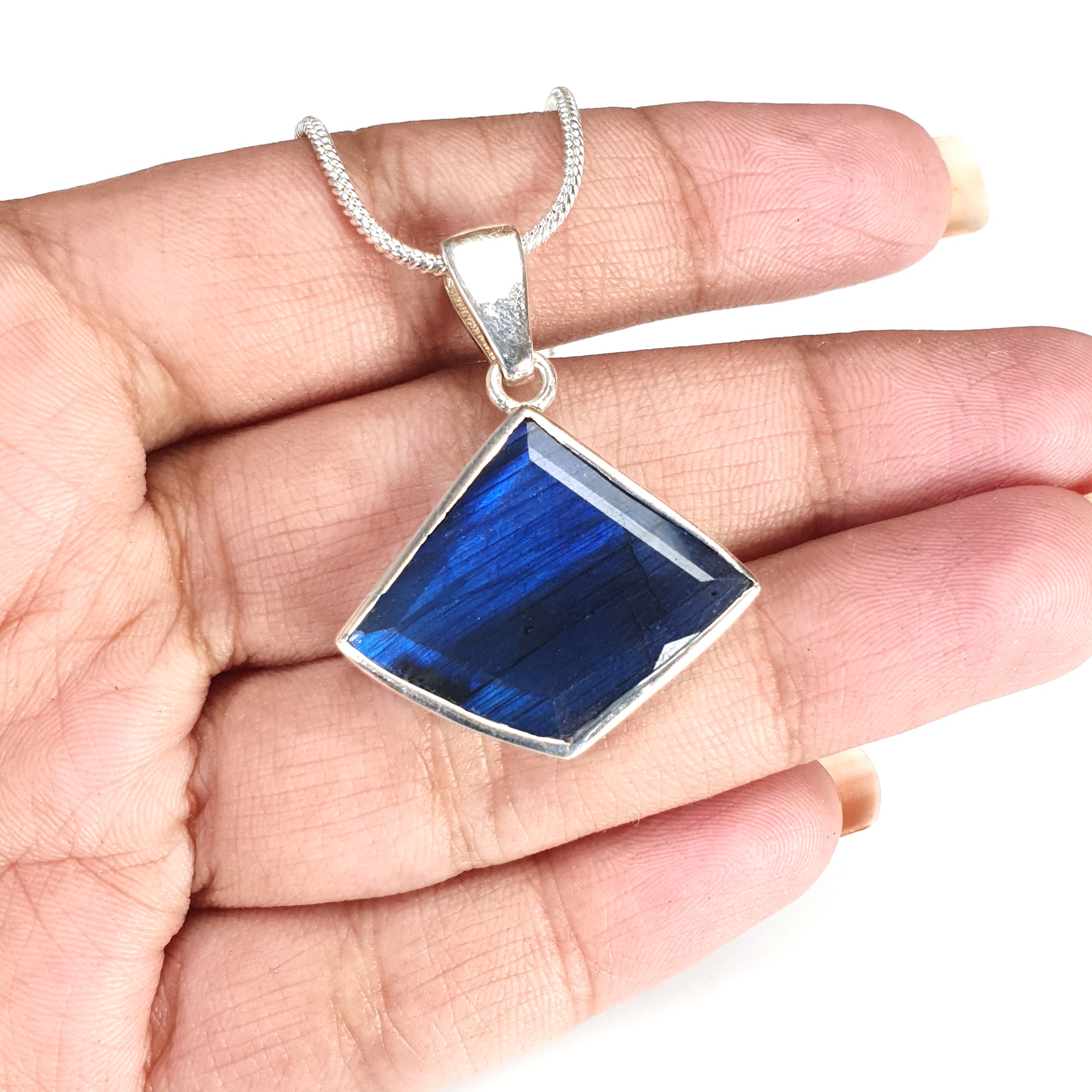 Natural Blue Labradorite Faceted Pendant - 6.21g Untreated Gemstone in 925 Sterling Silver Bezel Setting | Unique Fancy Shape Jewelry for Women | Perfect for Everyday Wear, Gift Giving & Spiritual Healing