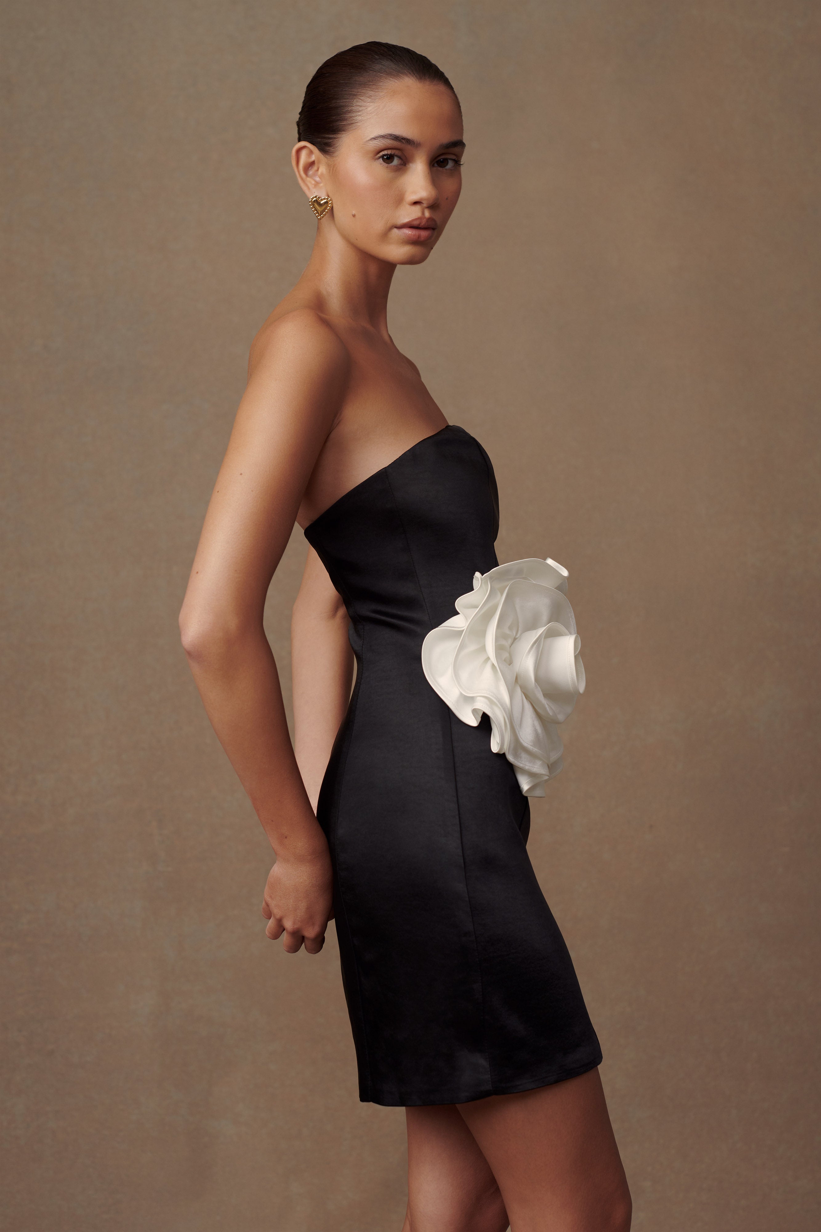 Bernadette Strapless Rose Mini Dress - Black | Elegant Cocktail Party & Evening Wear for Women