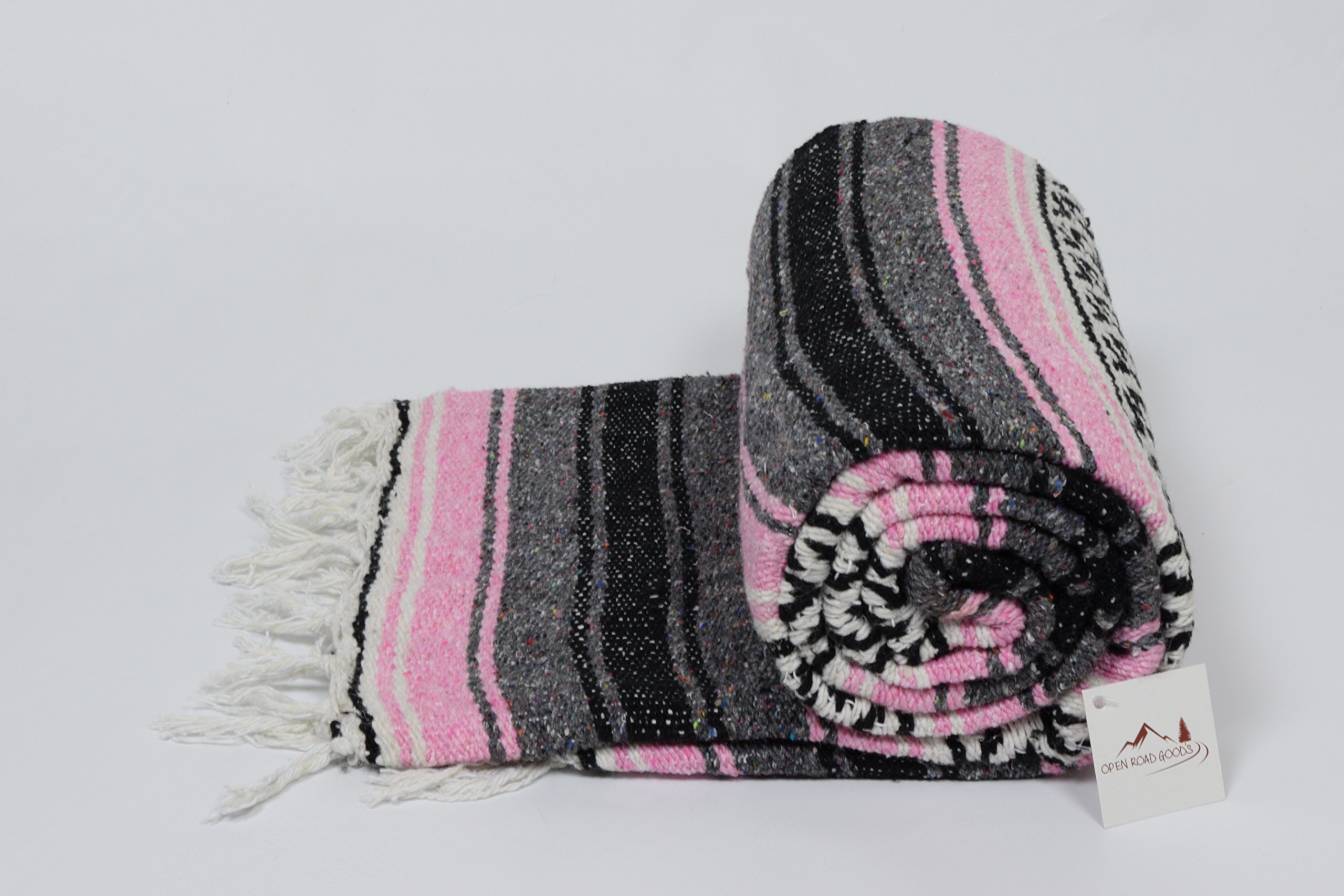 Authentic Pink Mexican Serape Falsa Blanket - Handwoven Cotton Throw - Perfect for Beach Picnics, Sofa Decor & Festival Outfits