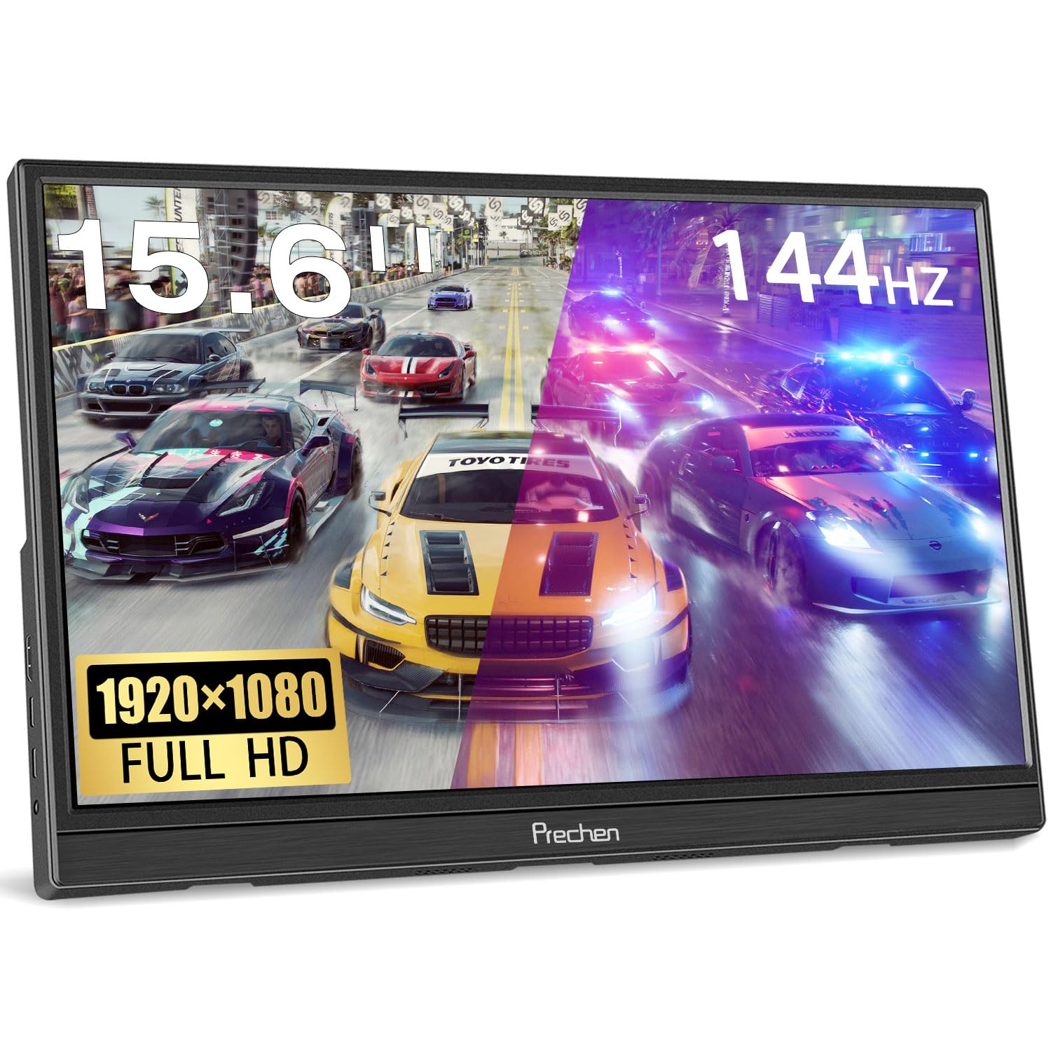 15.6 Inch Portable Monitor 144Hz, 99% sRGB 1080P Ultra Slim External Display with HDMI & USB-C | Second Screen for Laptop, PC, PS5, Mac, Xbox | Built-in Speakers & Kickstand | Perfect for Gaming, Work & Travel