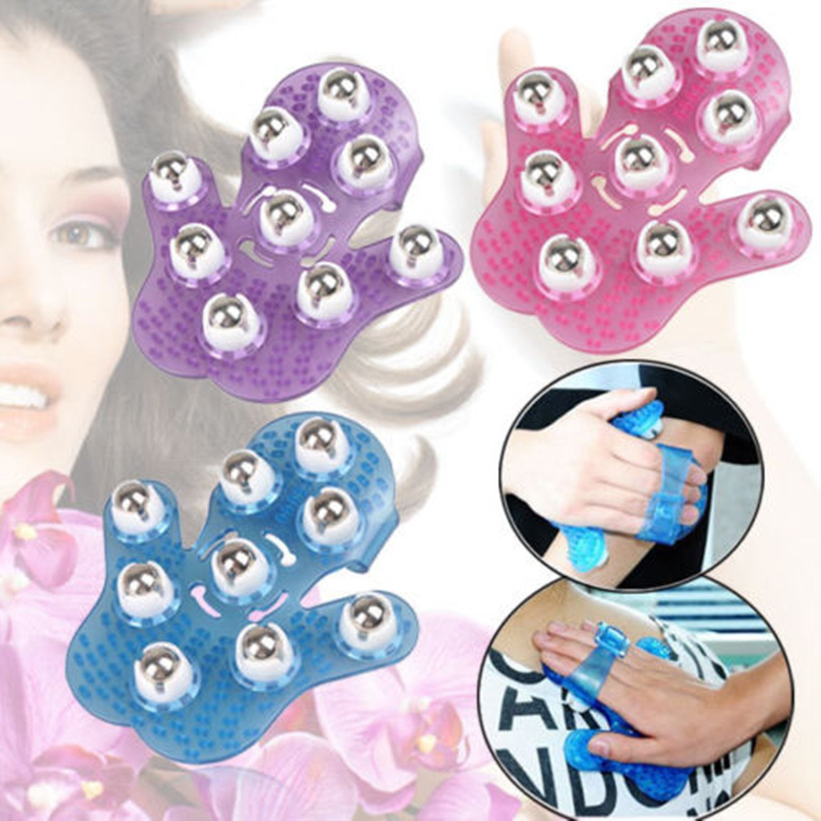 HiiBaby® Fuchsia Plastic 9 Metal Rolling Balls Manual Ball Roller Massager for Neck, Back & Shoulder Pain Relief - Stress Relief Body Massage Tool (Blue) - Perfect for Home, Office & Travel Use