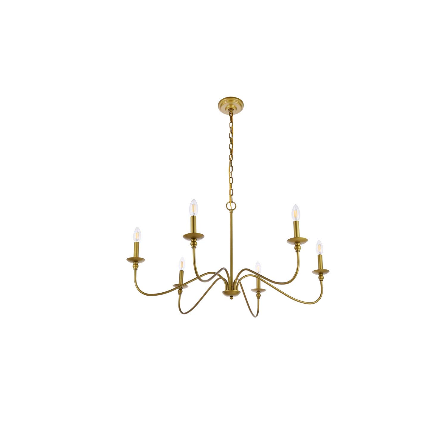 Rohan 6-Light Brass Chandelier - Elegant Vintage Ceiling Light Fixture for Dining Room, Living Room & Bedroom Lighting