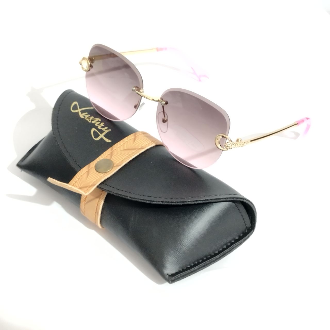 Stylish Purple Pink Rimless Sunglasses for Women - Trendy UV Protection Shades for Beach, Driving & Outdoor Activities