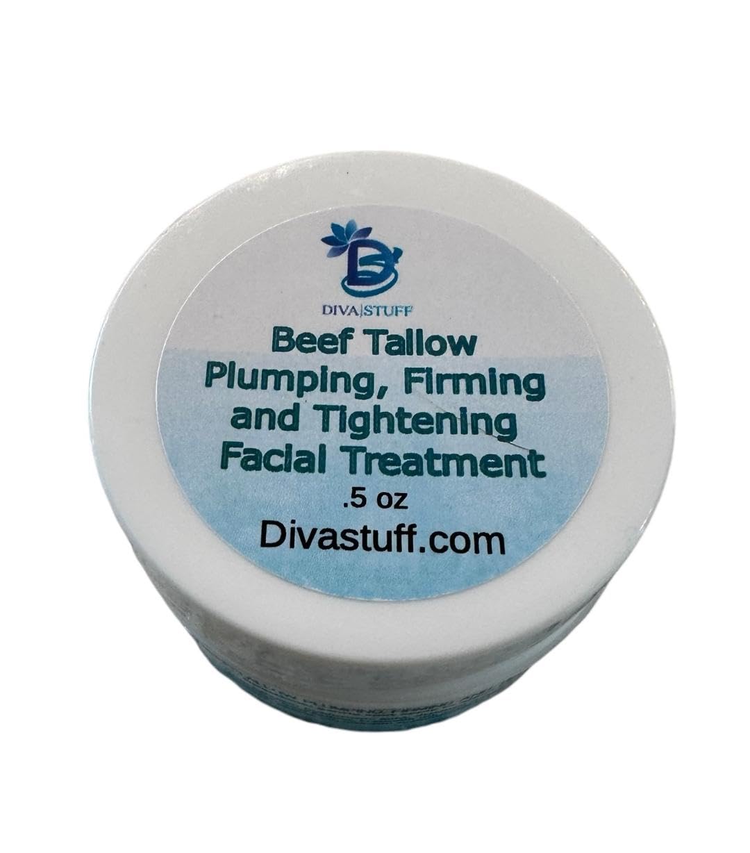 Diva Stuff Beef Tallow Plumping Facial Cream - Firming & Tightening Anti-Aging Treatment with Hyaluronic Acid, 0.5 oz - Perfect for Nighttime Skincare Routine & Dry Skin Hydration