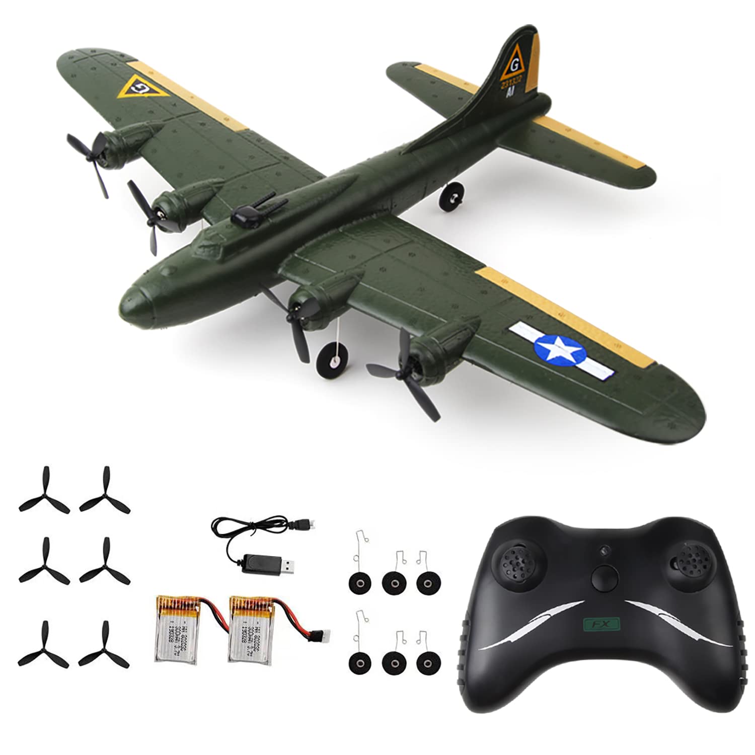 B17 RC Plane Remote Control Airplane 2.4GHz RTF with LED Lights - Easy to Fly for Beginners | Outdoor Hobby & Backyard Flying Toy