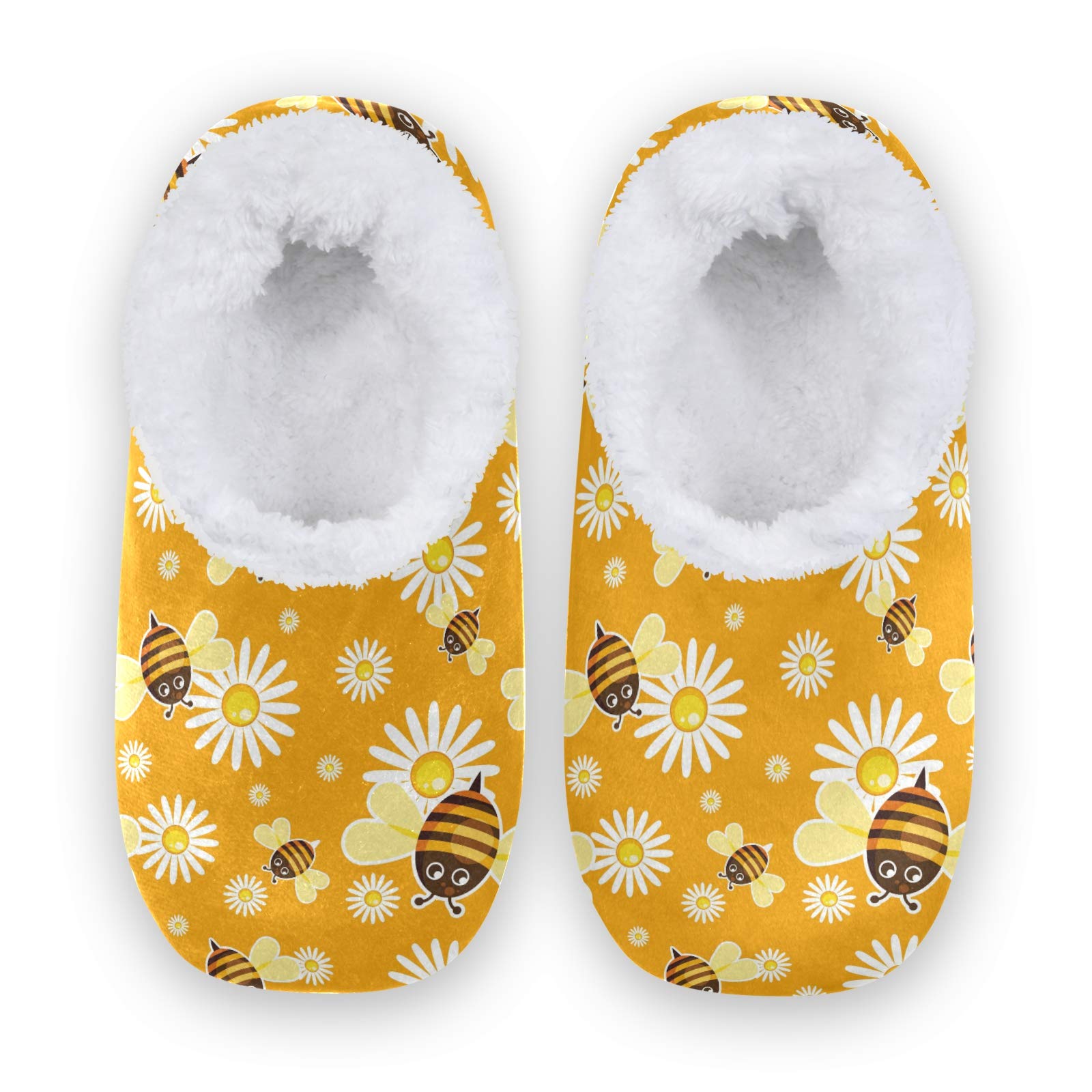 Soft Coral Fleece Fuzzy Slippers with Daisy Flower & Bee Design - Cozy House Slippers for Women, Men, Girls & Boys - Indoor & Outdoor Wear - Perfect for Lounging, Relaxing & Home Comfort