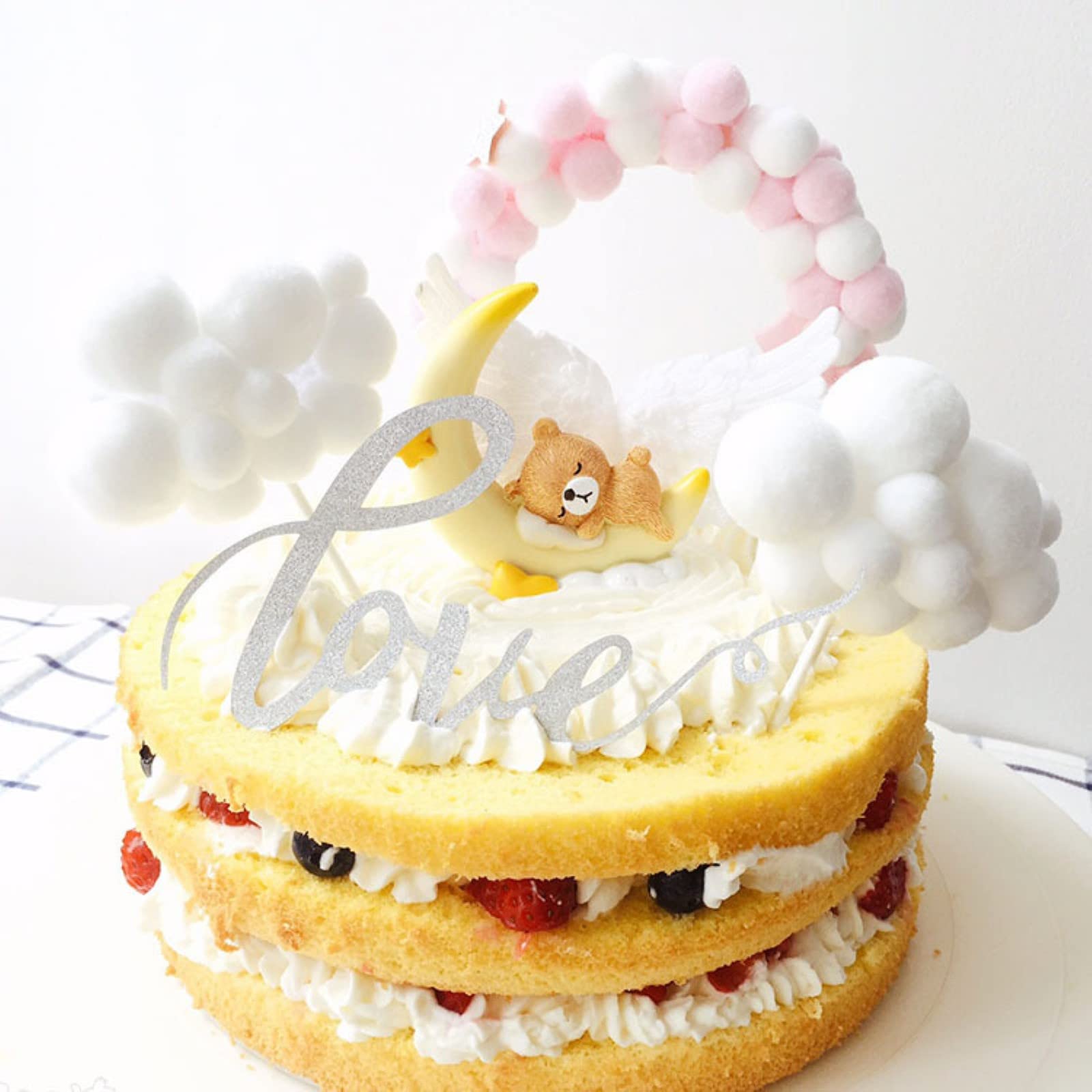LUOZZY 2-Piece Bear Cake Toppers Set - Adorable Moon Cake & Cupcake Decorations for Baby Shower Party - Perfect for Gender Reveal, Birthday Celebrations & Nursery Themed Desserts