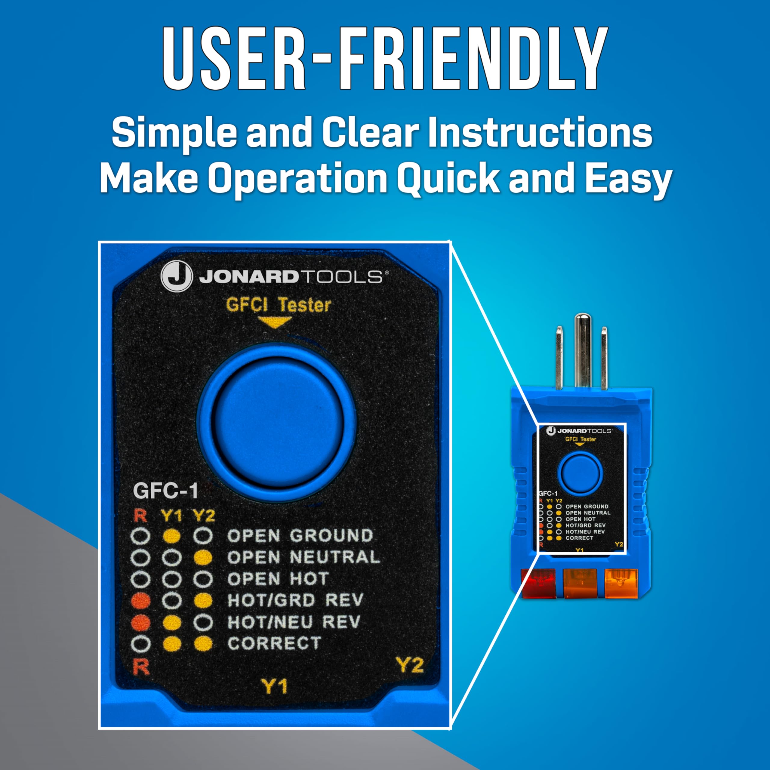 Jonard Tools GFC-1 GFCI Outlet Tester - Professional Circuit Analyzer & Ground Fault Receptacle Tester for 110V/125V AC 3-Wire North American Electrical Outlets | Perfect for Electricians, Home Inspectors & DIY Safety Checks