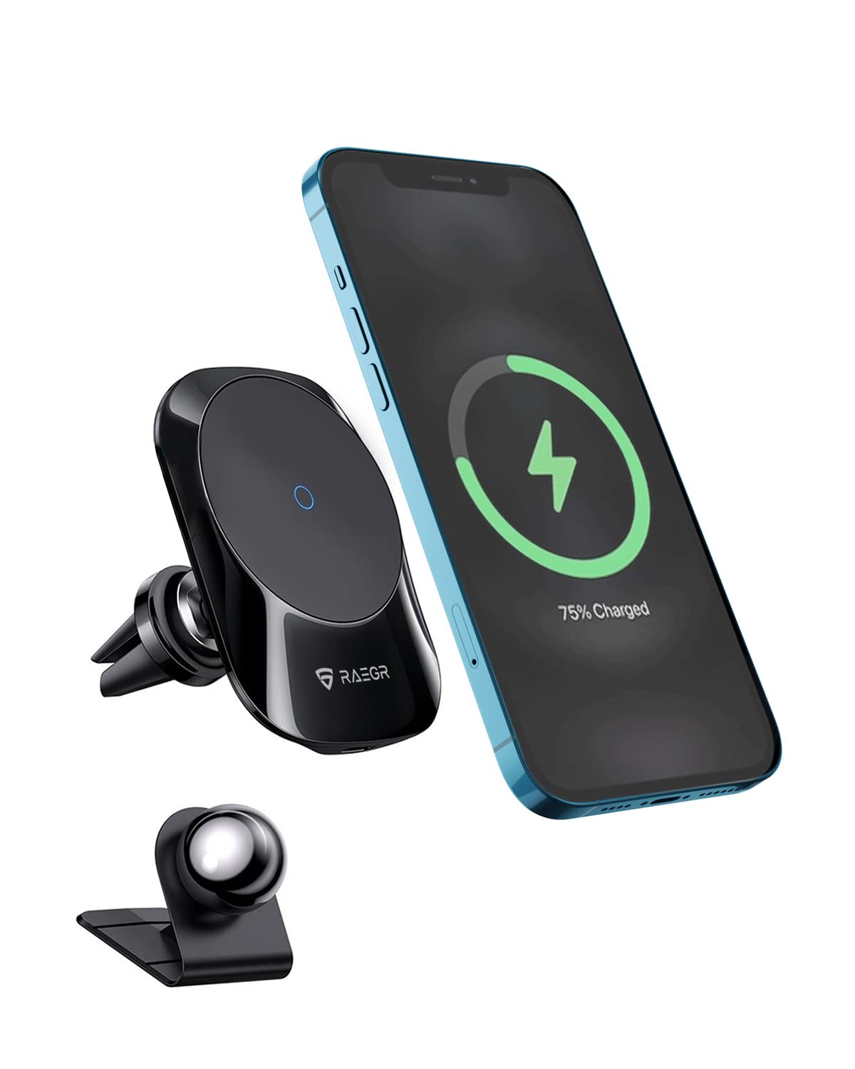 RAEGR MagFix Arc M1450A 15W Strong Magnetic Car Wireless Charger - Air Vent & Dashboard Mount for iPhone 14/13/12 Series - Fast Charging, Secure Hold - Perfect for Commuting, Road Trips & Hands-Free Driving (Model: RG10322)