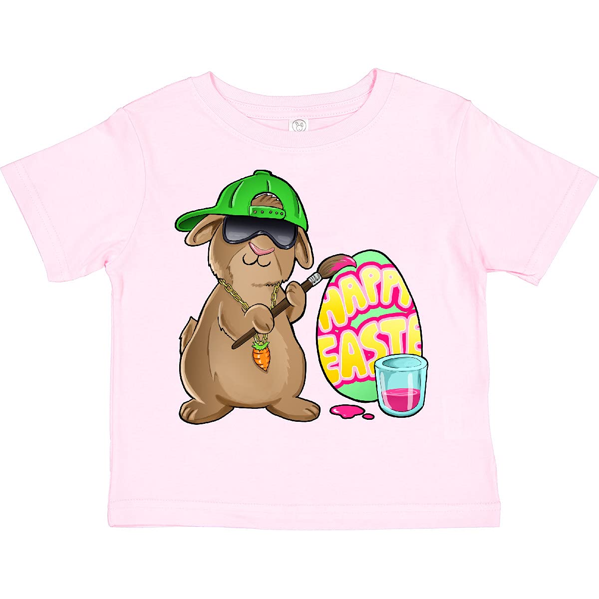 Inktastic Hip Hop Artist Cute Brown Easter Bunny Painting Egg Toddler T-Shirt - Fun Easter Outfit for Kids, Hip Hop Themed Baby Clothes, Soft Cotton Toddler Tee for Boys & Girls