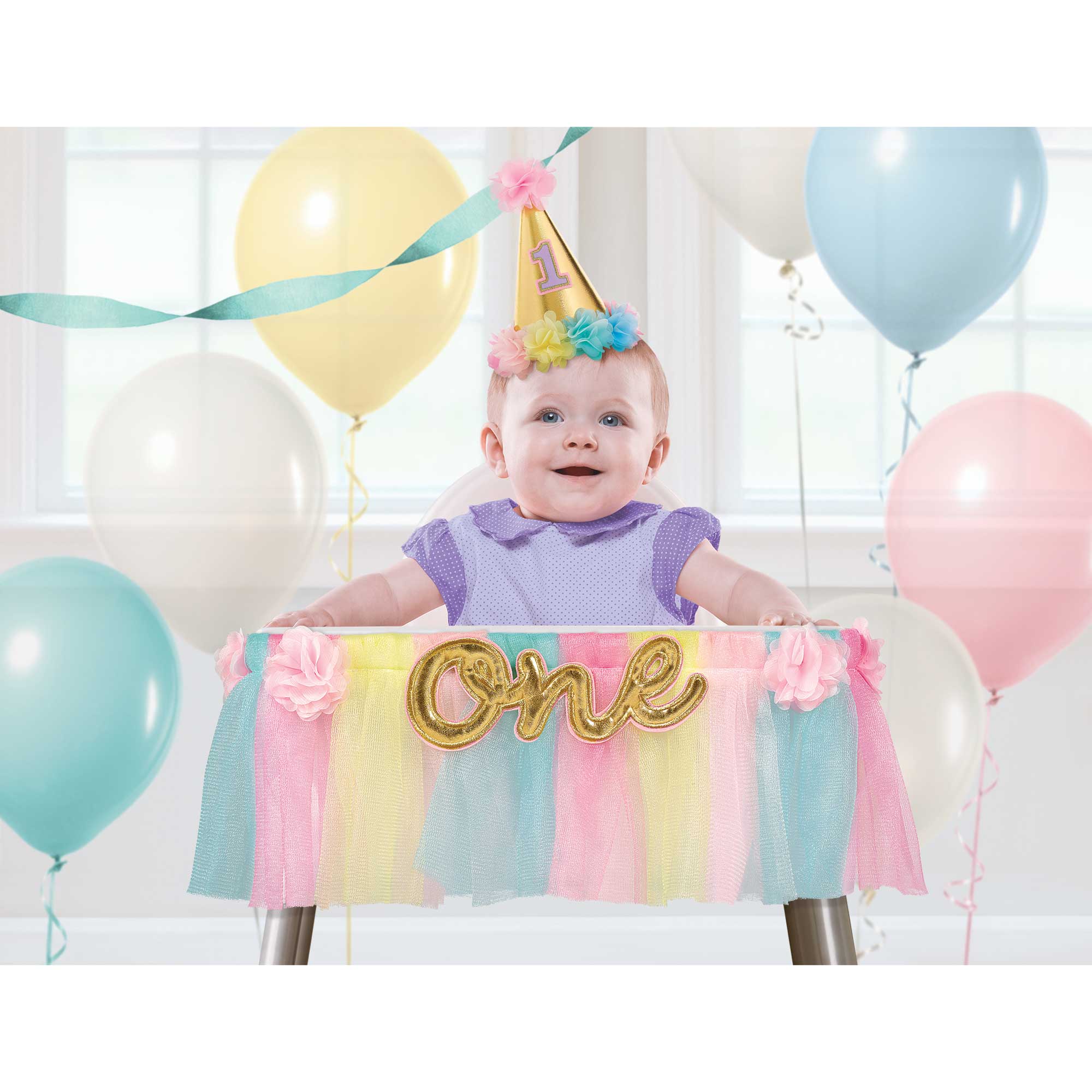 1st Birthday Girl Deluxe High Chair Decoration Kit - Pink & Gold Party Decorations for Baby's First Birthday - Perfect for Photo Shoots & Celebrations