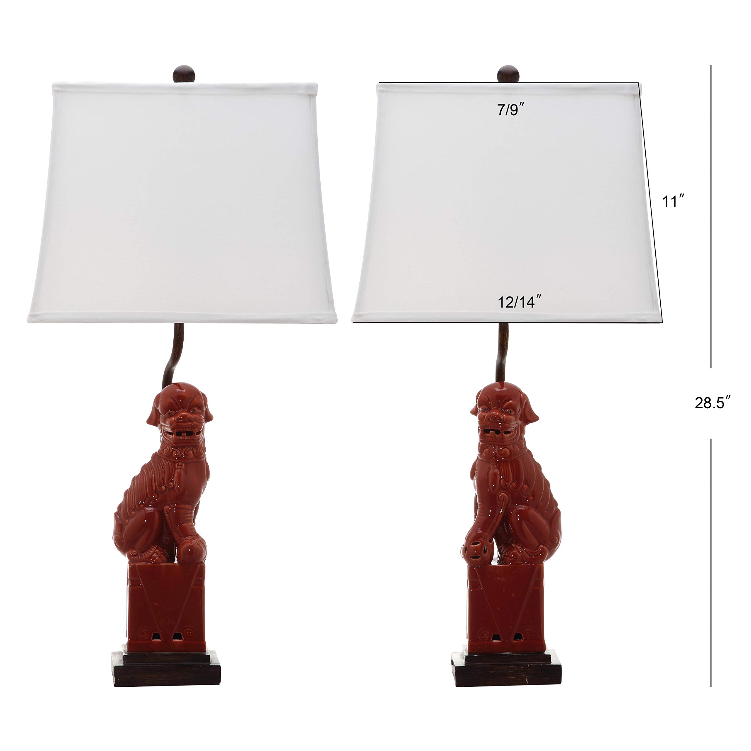 SAFAVIEH 28-inch Chinese Foo Dog Table Lamp Set of 2 with LED Bulbs - Red Asian Inspired Lighting for Bedroom, Living Room, Home Office & Nightstand | Perfect for Feng Shui Decor, Zen Spaces & Asian-Themed Interiors