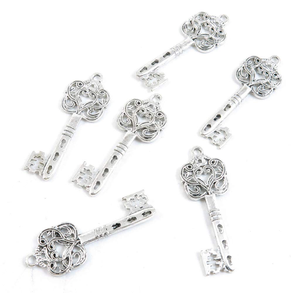 520pcs Antique Silver Plated Jewelry Charms - Vintage Beading Findings for DIY Craft Making - Magic Skeleton Key Design - Perfect for Necklaces, Bracelets, Earrings and Scrapbooking Projects