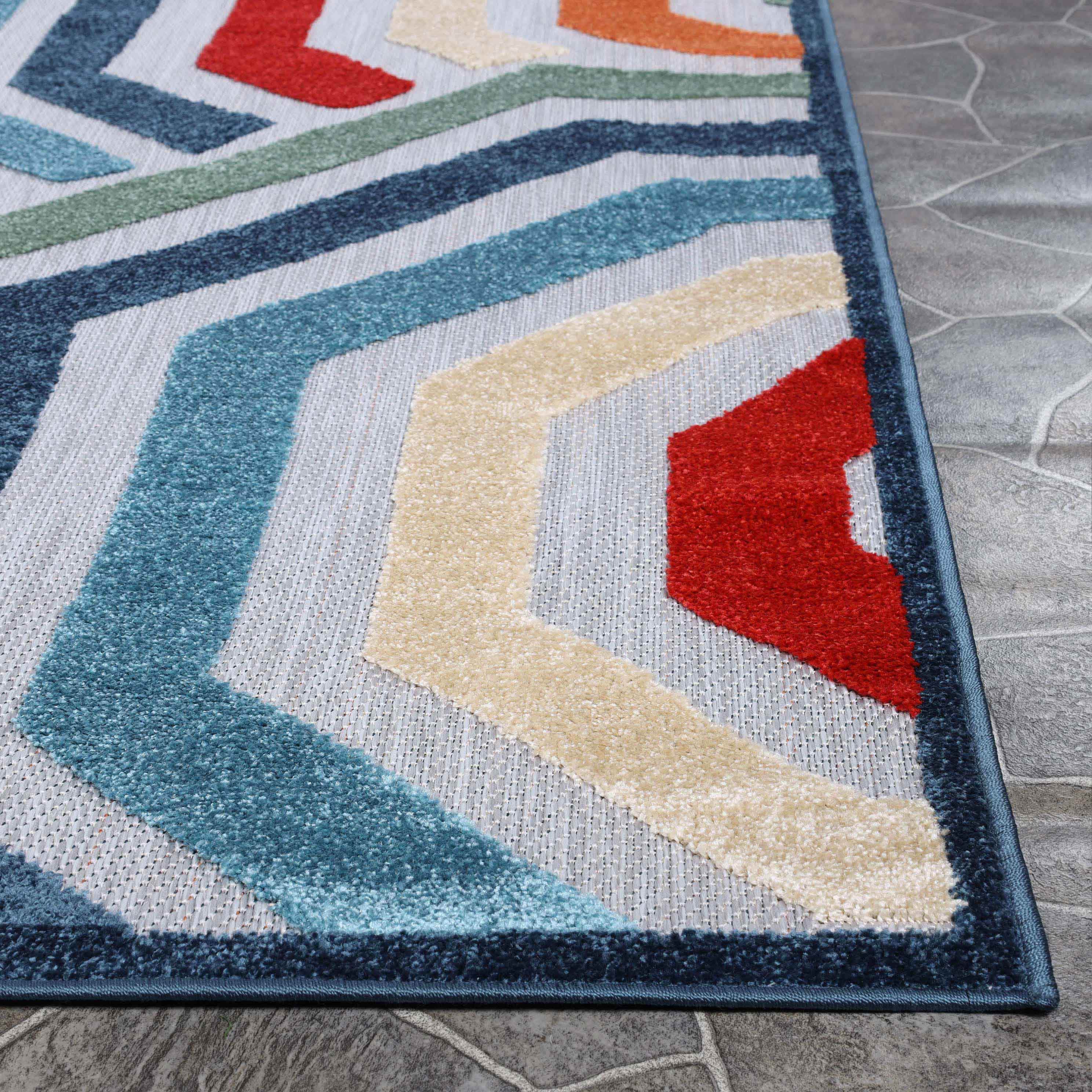 Waimea Modern Geometric Coastal Indoor/Outdoor Area Rug - Soft & Durable for Living Room, Patio, or Beach House Decor