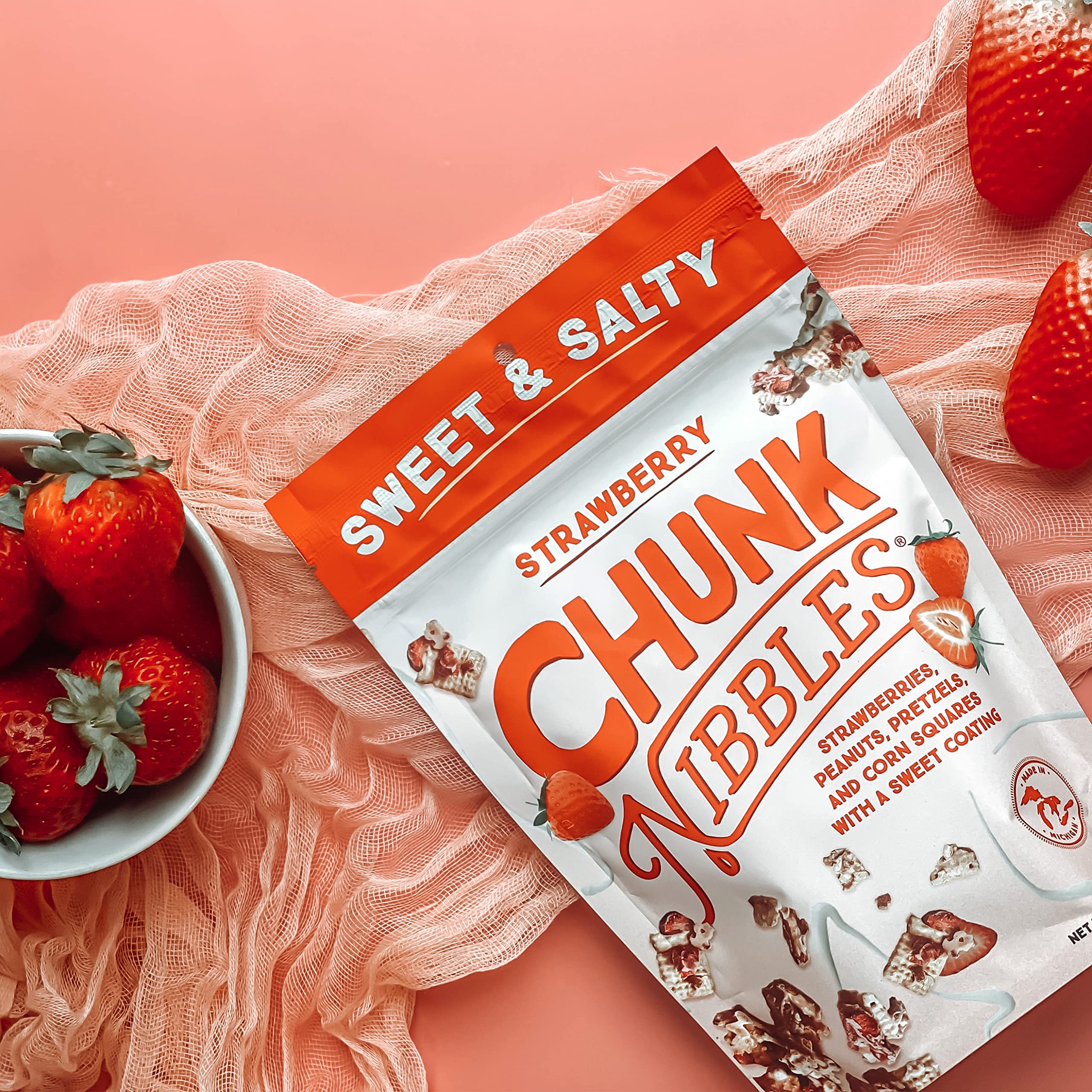 Chunk Nibbles Sweet and Salty Snack Mix - Strawberry Flavor | 4.25oz Resealable Packs (3 Count) | Healthy Snacks for Kids & Adults | Perfect for Lunchboxes, Movie Nights & Road Trips