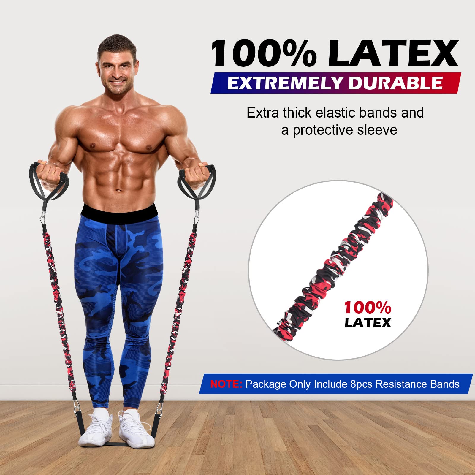 DASKING Natural Latex Resistance Bands Set with Protective Sleeve - Heavy Duty Workout & Exercise Stretch Fitness Bands for Body Stretching, Resistance Training, Home Gym & Physical Therapy (5-Piece Set)