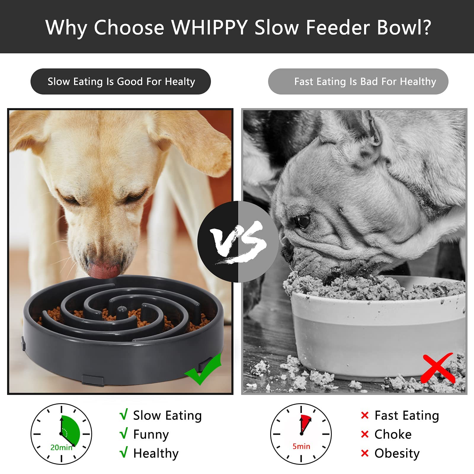 Slow Feeder Dog Bowl for Large & Medium Dogs - Non-Slip Puzzle Bowl to Prevent Bloat & Choking - Interactive Maze Design for Healthy Eating - Gray - Perfect for Fast Eaters & Mealtime Enrichment