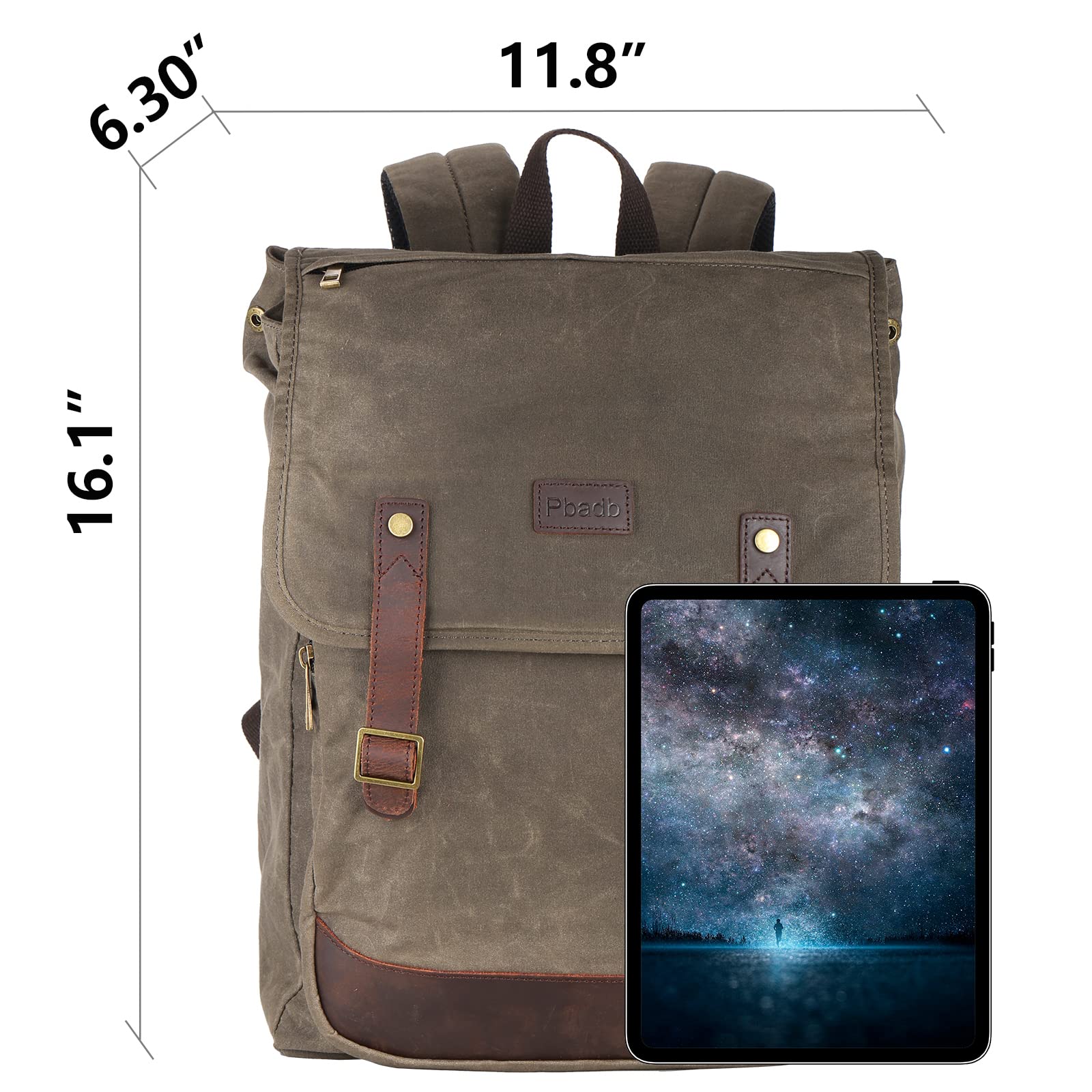 Waterproof Waxed Canvas Backpack for Men - Durable Travel Rucksack with Leather Trimming (Green) | Perfect for Hiking, Camping & Daily Commute
