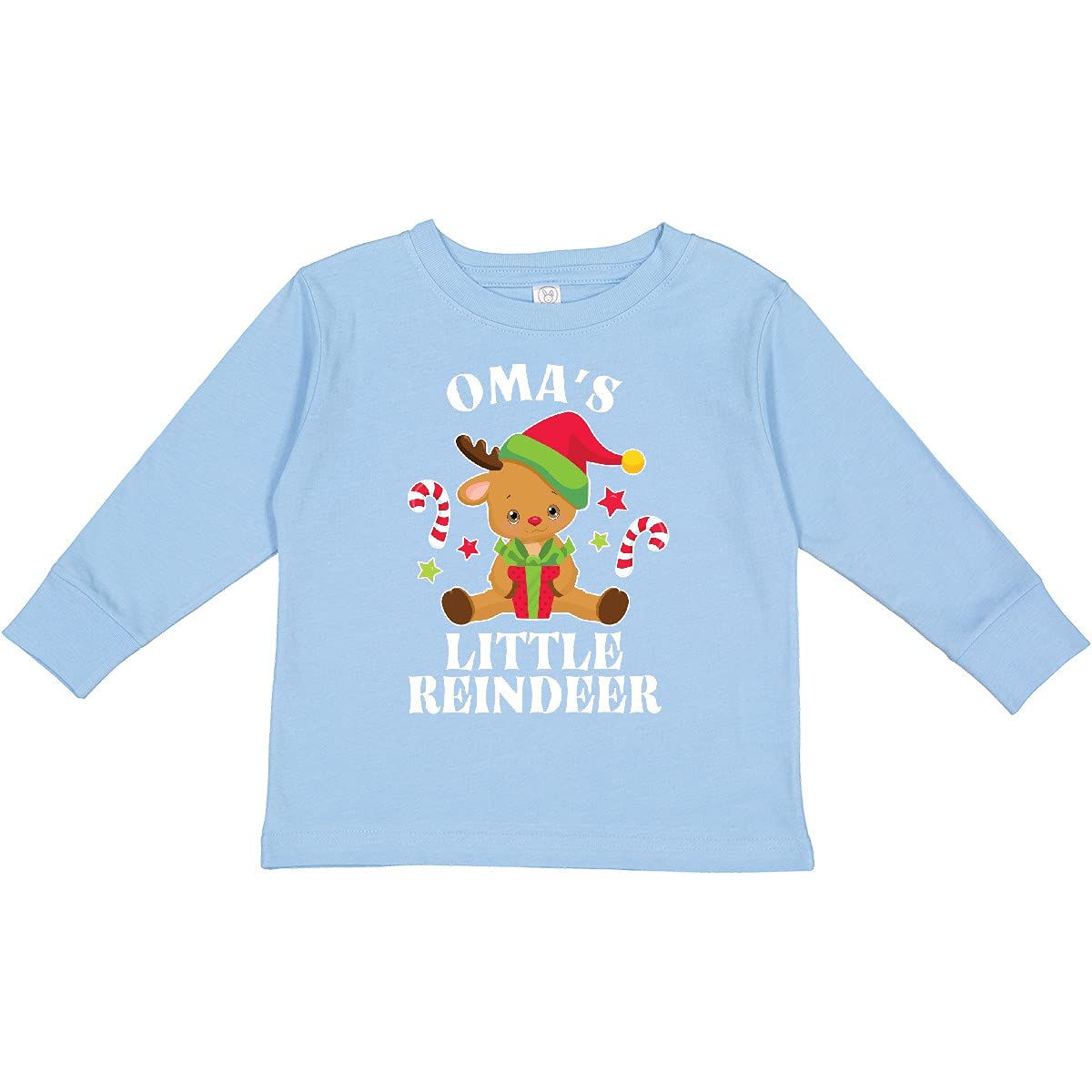 Inktastic Christmas Oma's Little Reindeer with Candy Toddler Long Sleeve T-Shirt - Cute Holiday Outfit for Kids, Festive Family Matching Christmas Pajamas & Photo Shoots