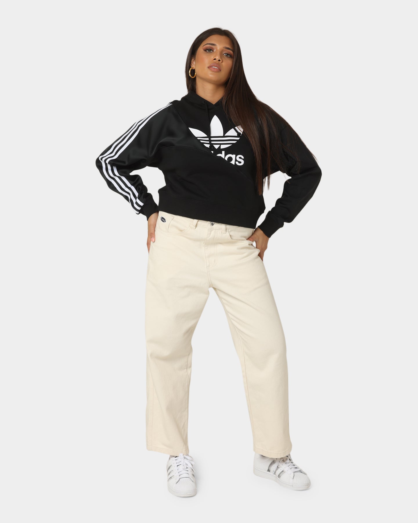 Adidas Women's Adicolor Split Trefoil Hoodie - Black | Casual Pullover Sweatshirt for Gym, Running & Streetwear Fashion
