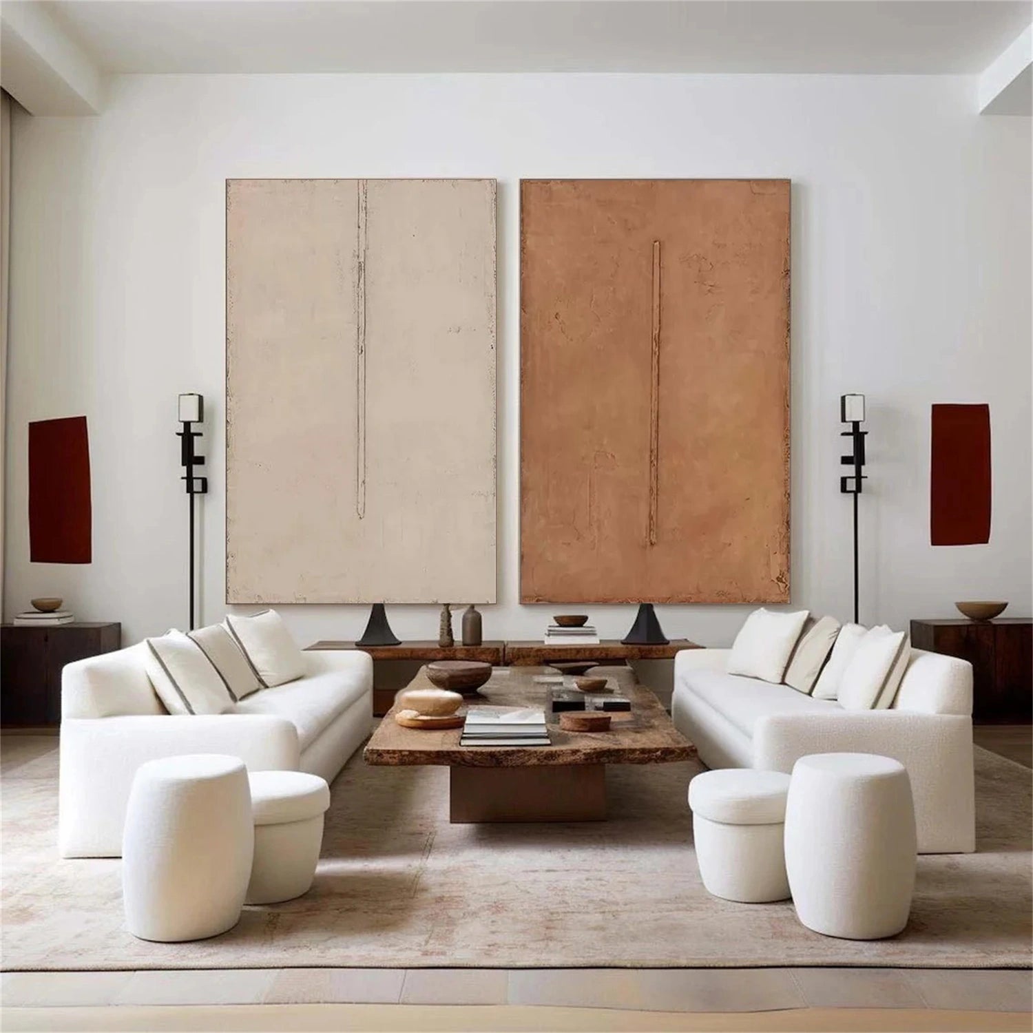 Abstract Beige & Brown Wall Art Set of 2 - Modern Canvas Paintings for Living Room, Bedroom & Office Decor #BB161