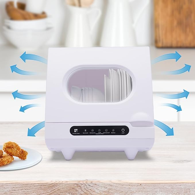 Portable Countertop Dishwasher with 360° Rotating Spray & 5 Wash Programs - Compact Built-in 5L Water Tank, One-Touch Start for Fast Deep Cleaning - Perfect for Small Kitchens, Apartments, RVs & Dorm Rooms