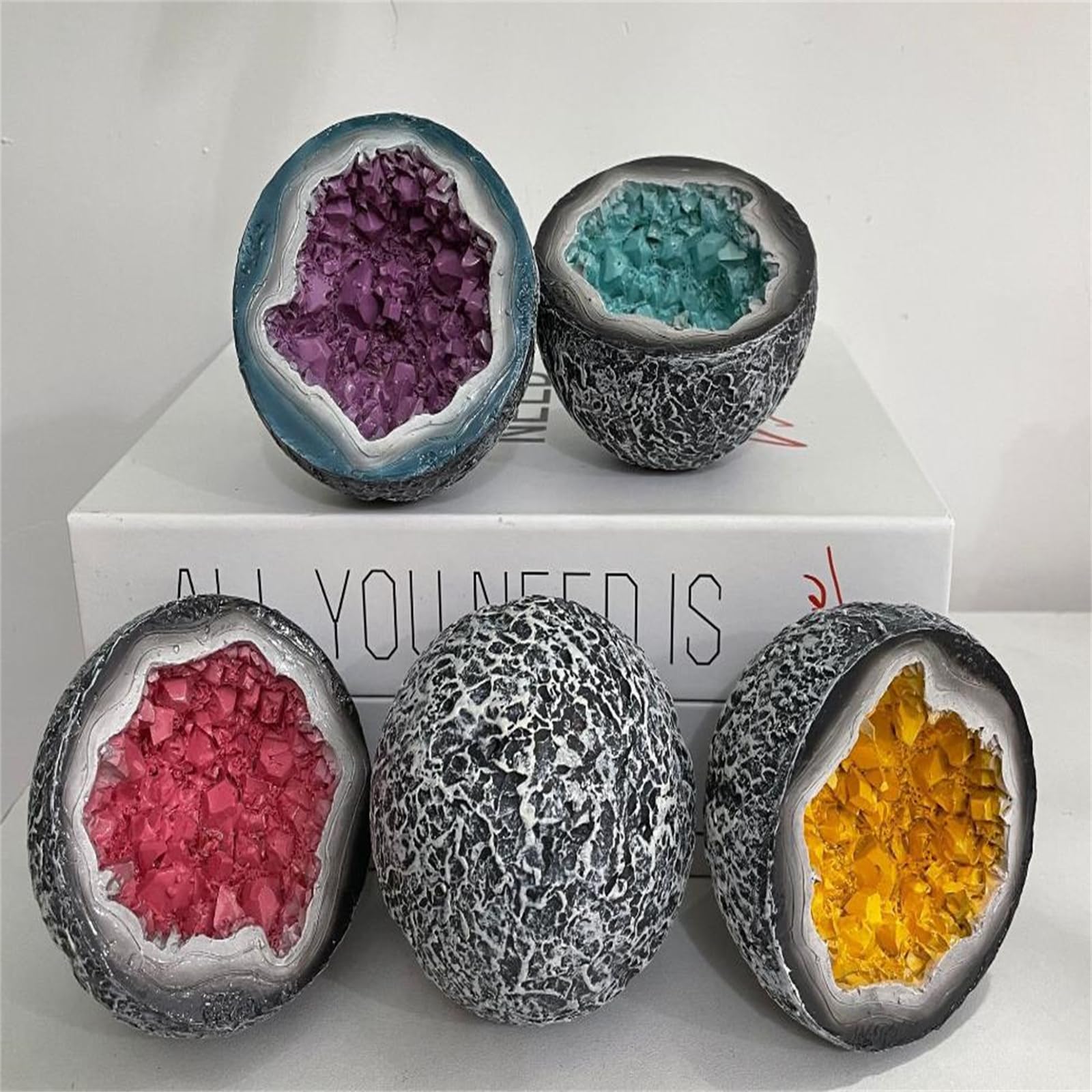 Natural Yellow Crystal Geode Candle Holder - Unique Home Decor for Living Room, Bedroom & Office - Aromatherapy Gift Idea for Women & Men
