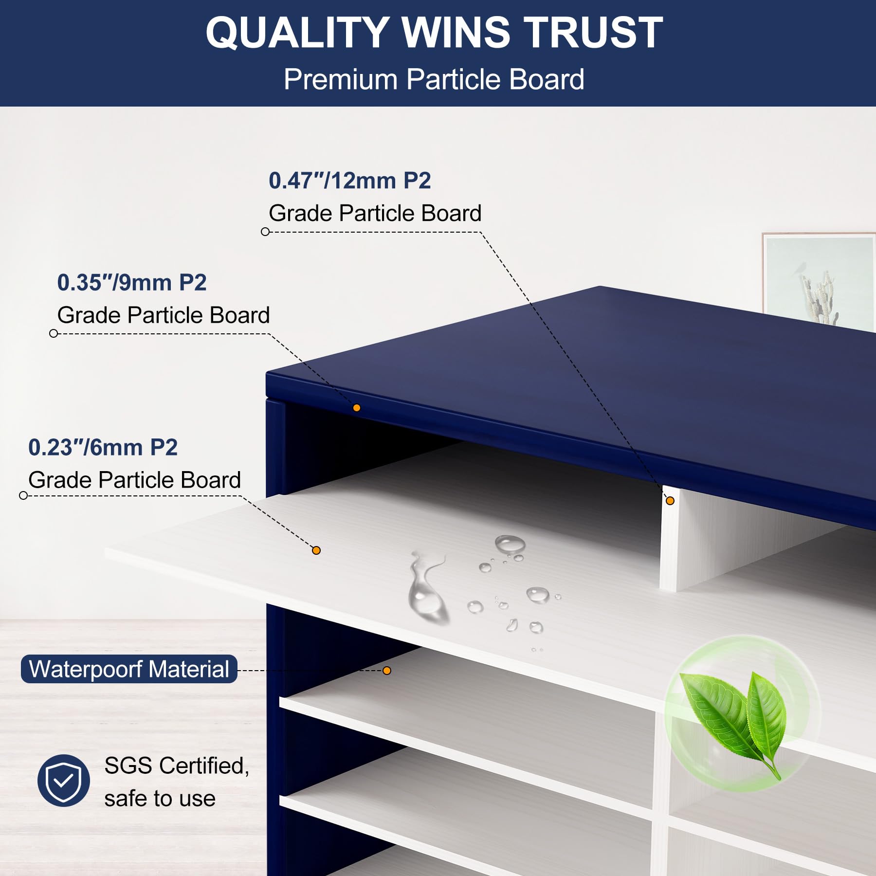 TQVAI 27-Slot Wooden Mail Sorter Organizer for Home & Office - Navy Blue/White Desktop File Holder, Paper Tray, Classroom Mailbox - Perfect for Office Organization, Teacher Supplies, and Home Mail Management