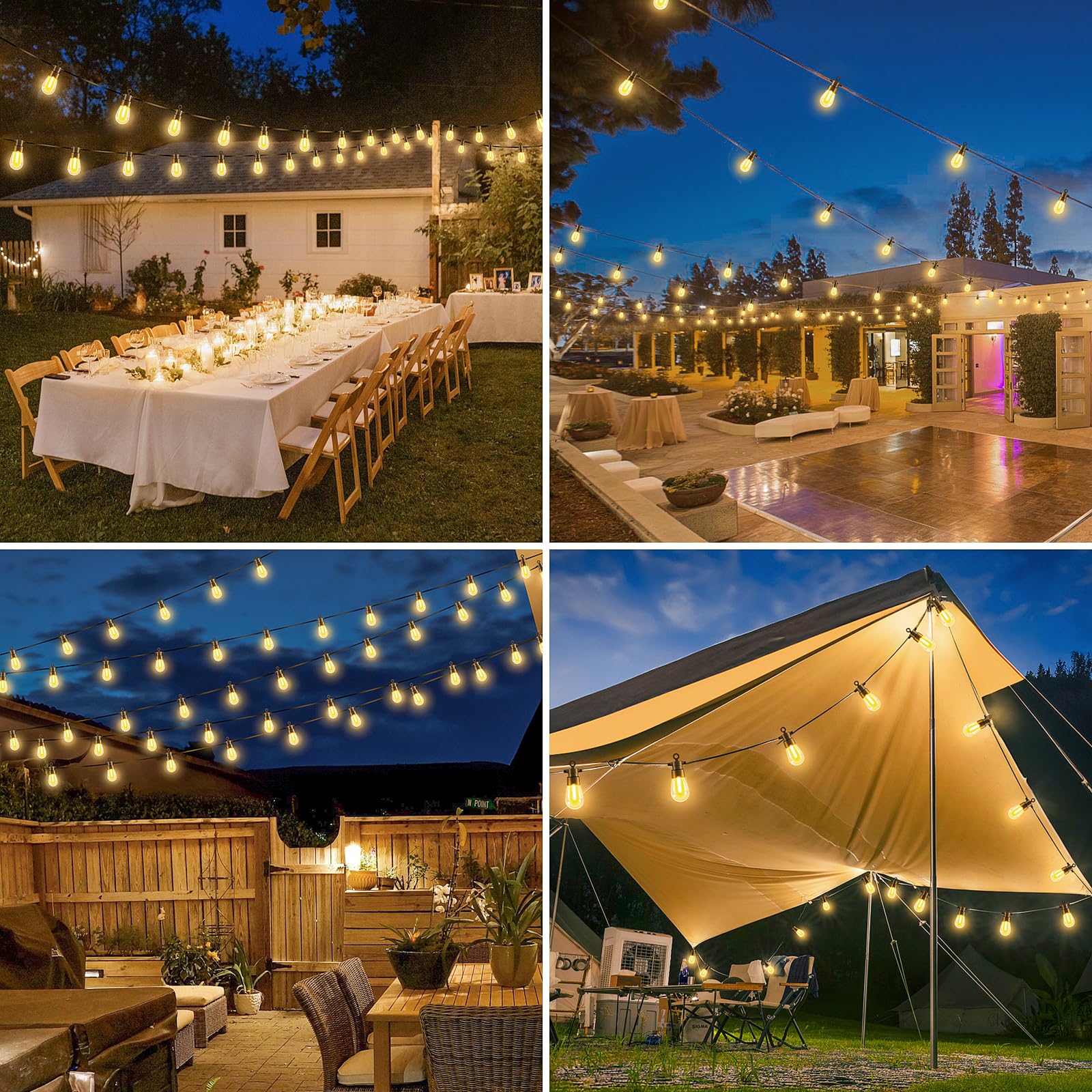 70FT Outdoor String Lights with Remote - Dimmable LED Edison Bulbs, IP65 Waterproof & Shatterproof, 3 Lighting Modes & 2 Timers for Patio, Garden, Porch, Yard, Gazebo, Balcony | Perfect for Backyard Parties, Wedding Decor & Outdoor Dining