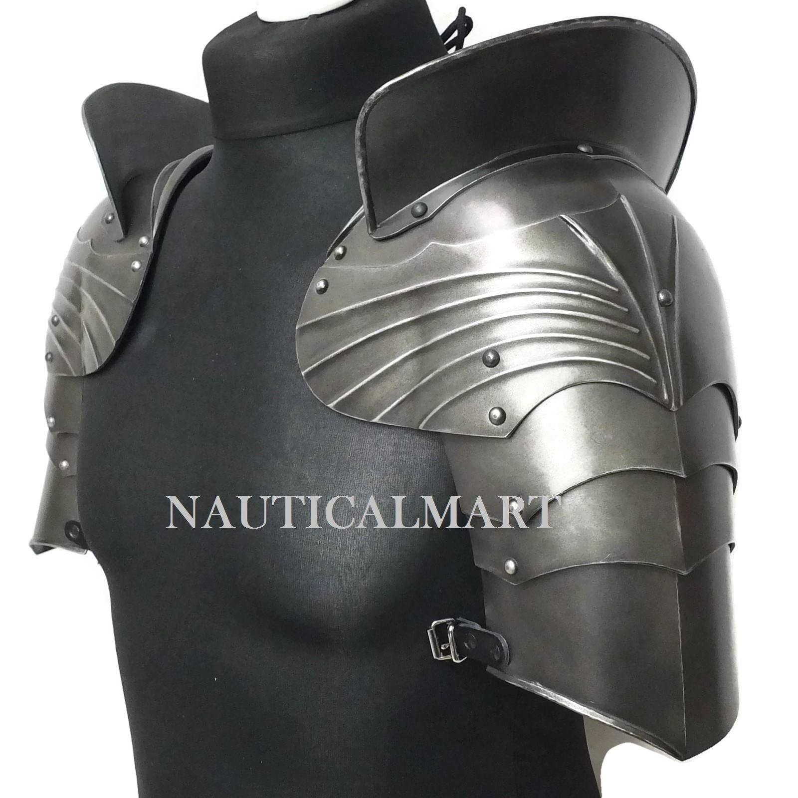 Medieval Gothic Style Fluted Shoulder Armor Pauldrons - LARP Cosplay Costume Accessory for Renaissance Fairs, Historical Reenactments & Theater Performances