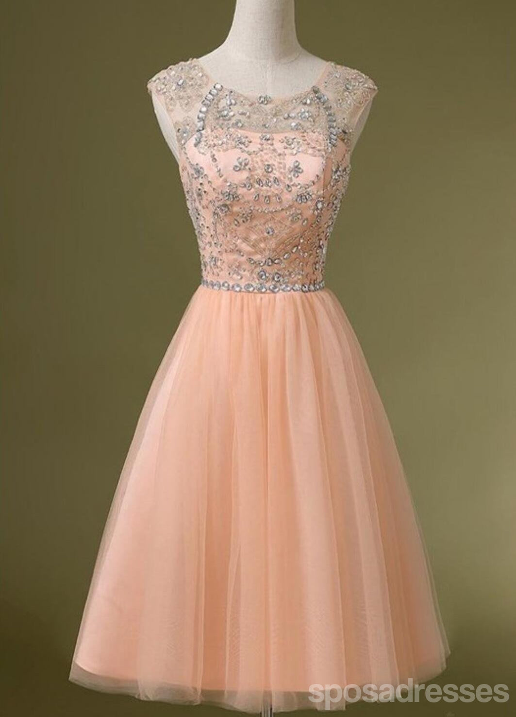 Elegant Peach Tulle Beaded Short Homecoming Prom Dresses for Women - CM0031 | Perfect for Cocktail Parties, Dances & Special Occasions