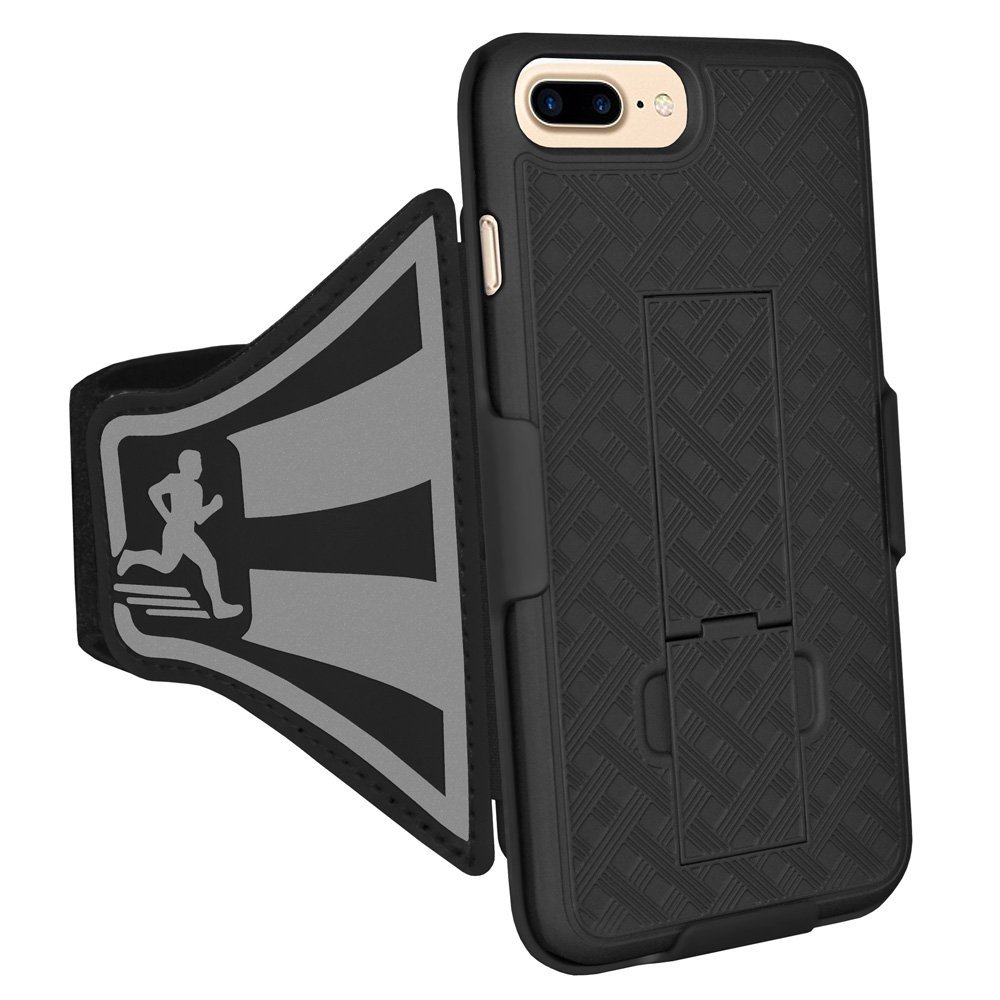AMZER Shellster Armband Case for Apple iPhone 7 Plus - Black | Secure & Comfortable Workout Armband | Perfect for Running, Gym & Outdoor Activities