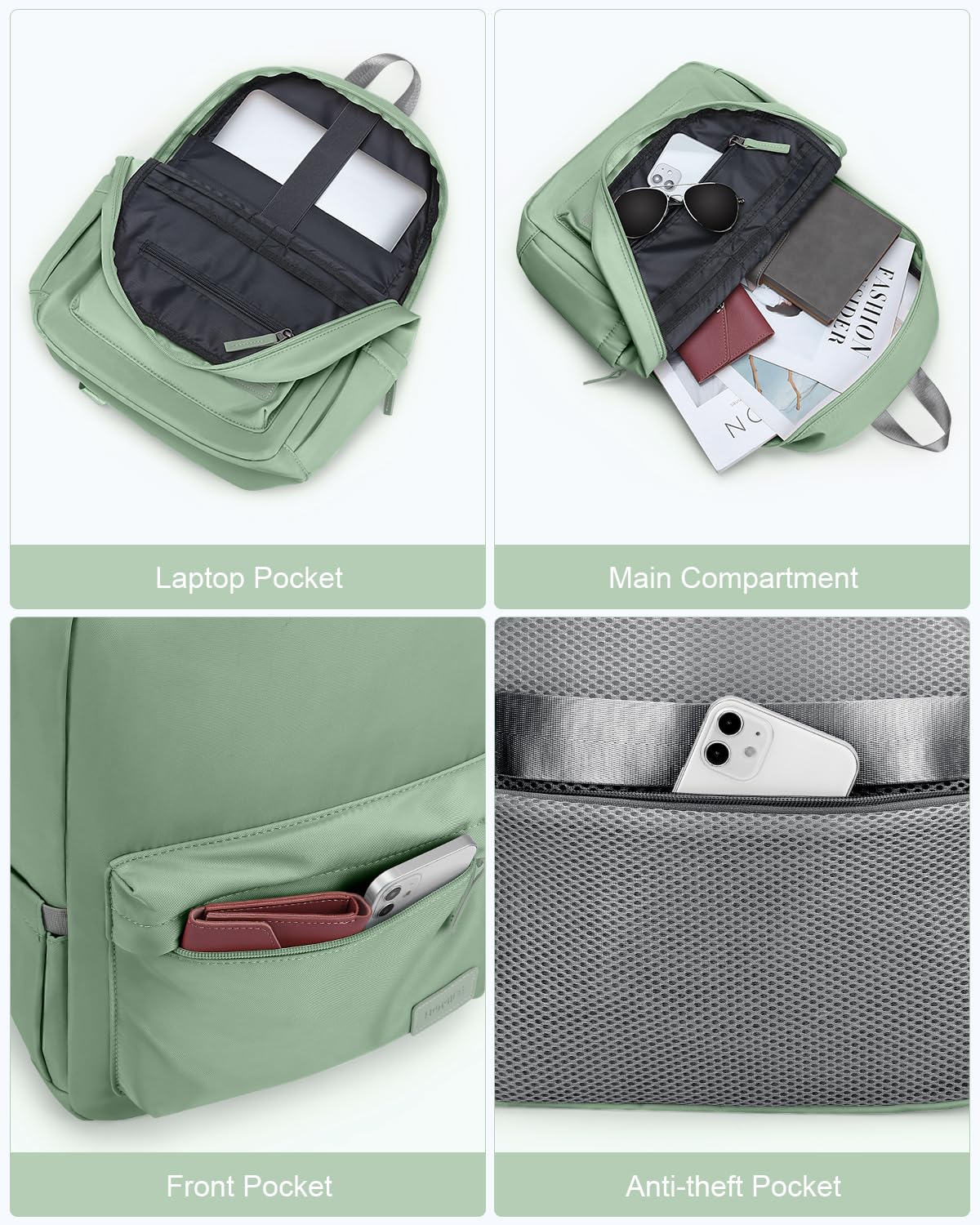 HOMIEE Lightweight Stylish Casual Backpack - Water-Resistant Laptop Backpack for Men & Women - Perfect for Travel, School, Work & Everyday Use (Green)