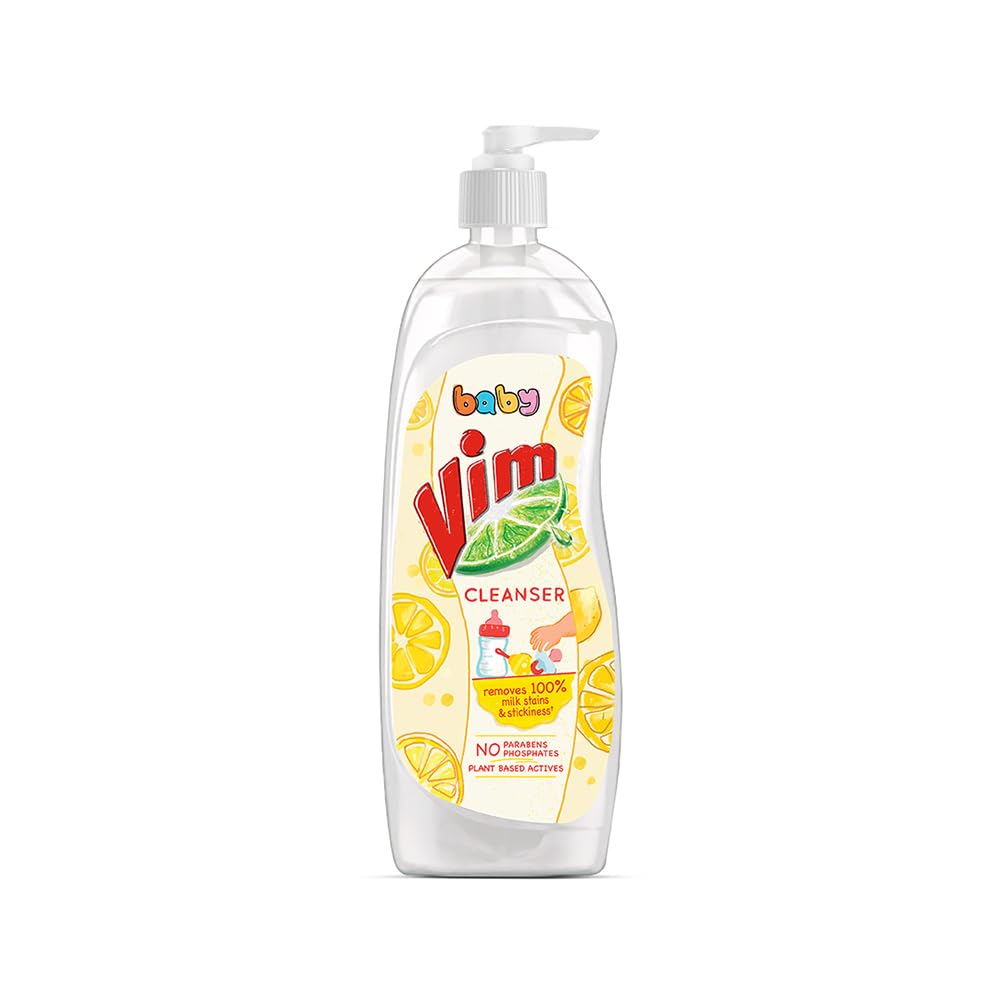 Vim Baby Dishwashing Liquid – Plant-Based Formula Removes 100% Milk Stains & Odors | Paraben & Phosphate Free | Safe for Baby Bottles & Utensils (500ml) – Gentle Cleaning for Infant Feeding Items