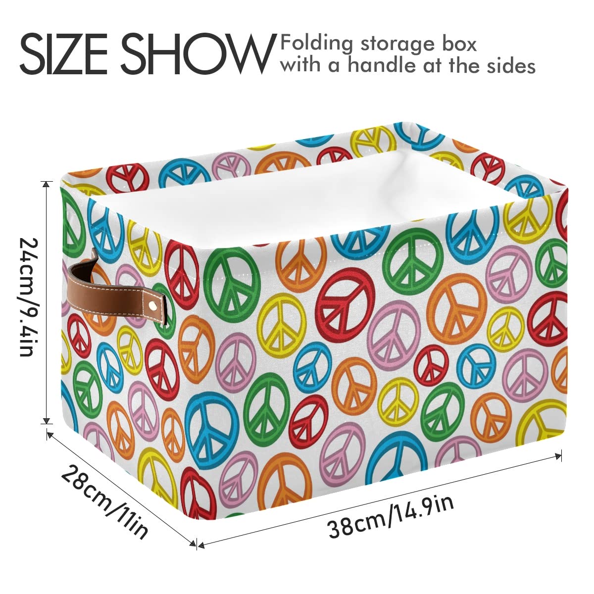 Collapsible Rectangular Storage Basket with Leather Handles - Foldable Organizer Bin for Nursery, Kitchen & Office | Home Organization & Clutter Control Solution