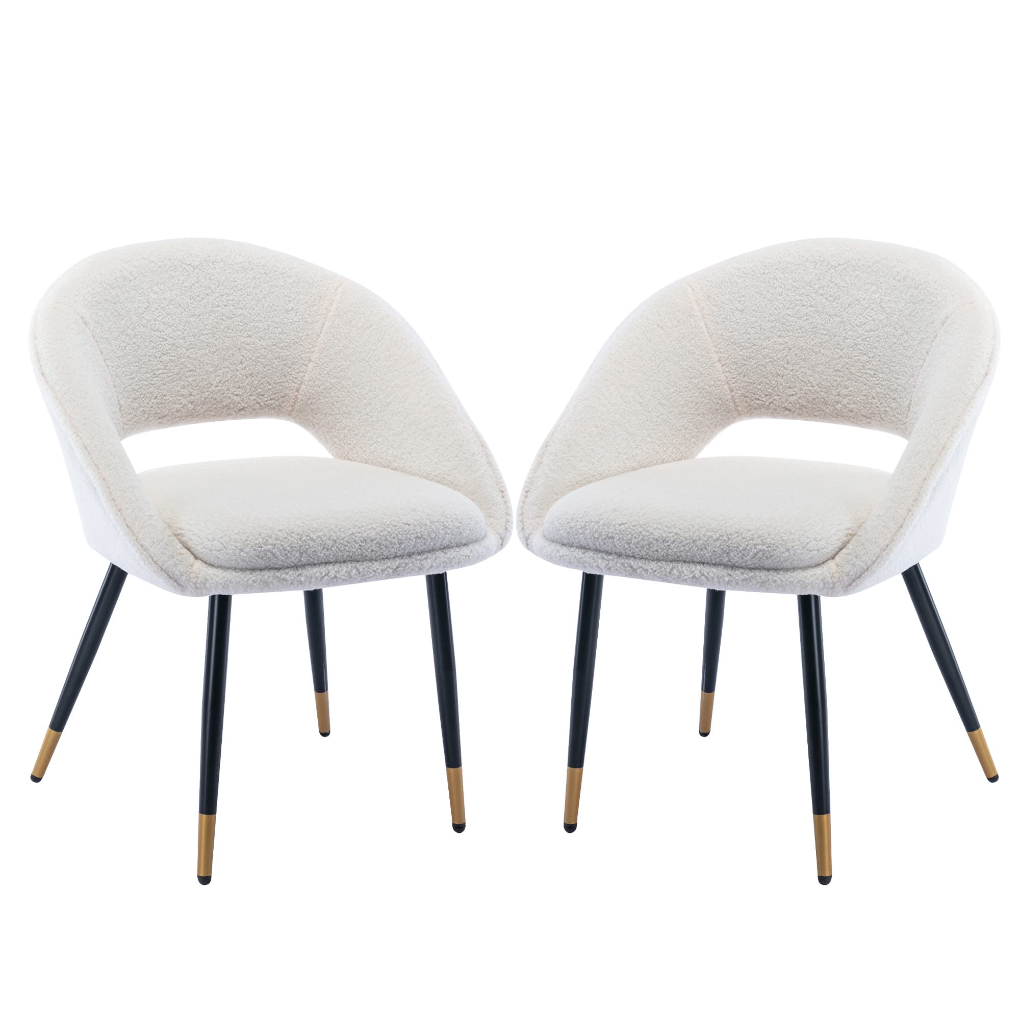Fluffy Desk Chair Set of 2 - Faux Fur Accent Chairs with Metal Legs, Modern Upholstered Leisure Armchair for Teens & Women, No Wheels Office Makeup Vanity Chair - Perfect for Home, Bedroom, Dorm Room and Cozy Workspaces