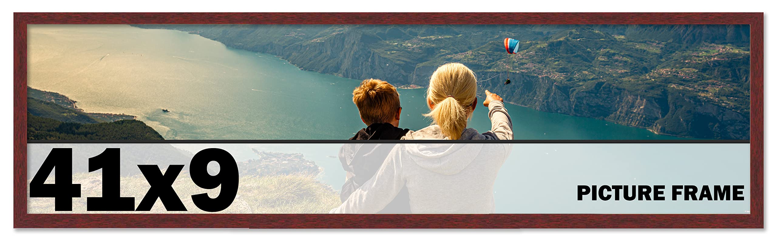 CountryArtHouse 41x9 Inch Solid Mahogany Wood Picture Frame - Premium Brown Wooden Photo Frame Kit with UV Acrylic Plexiglass, Acid-Free Foam Backing & Hanging Hardware - Perfect for Wall Decor, Family Photos, Art Display and Home Office Decoration