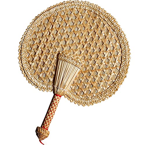 Natural Hand-Woven Straw Folding Fan - Eco-Friendly Round Decorative Hand Fan for Summer Cooling, Home Décor & Outdoor Events
