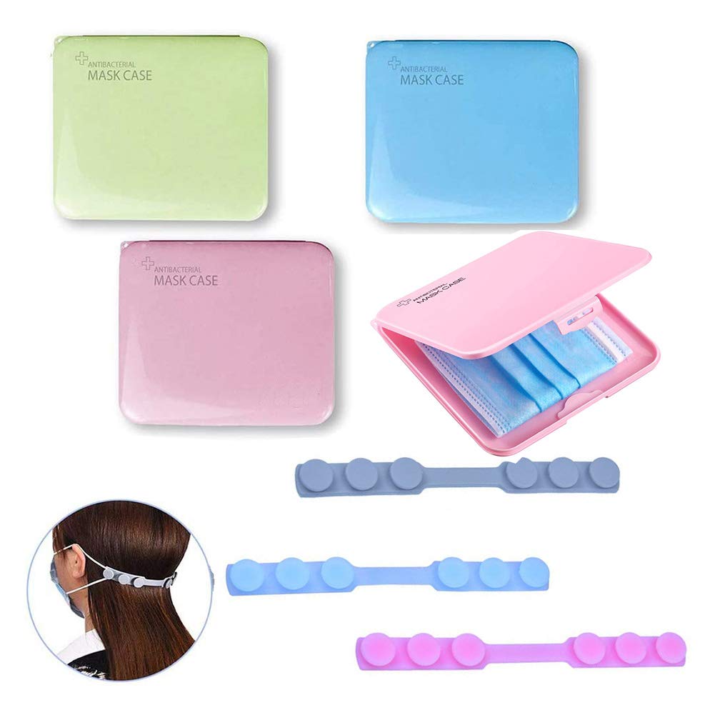 3-Piece Silicone Face Mask Storage Box with Adjustable Ear Savers - Reusable Organizer for Dust Masks (3 Colors) - Perfect for Travel, Gym & Daily Protection