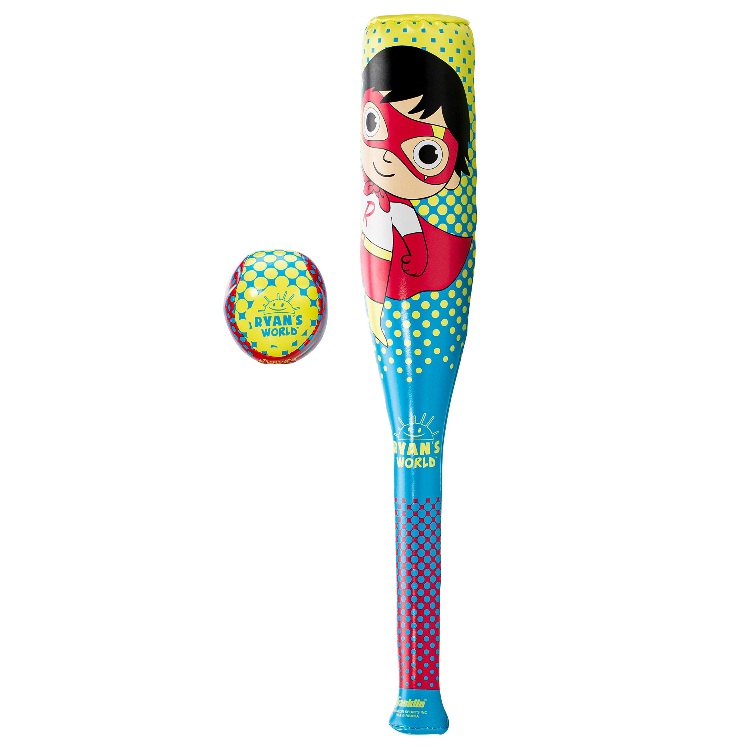 Franklin Sports Ryan's World Kids Baseball Bat and Ball Set - Soft Plastic Jumbo Bat with Baseball for Toddlers & Beginners - Green Toy Baseball Set for Backyard Play, Birthday Gifts, and Outdoor Sports Activities