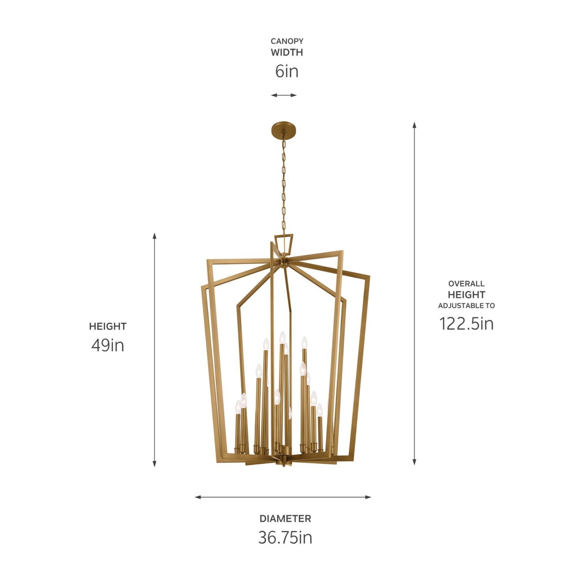 Abbotswell 37-Inch 16-Light Chandelier with Natural Brass Finish - Elegant Dining Room Lighting for Home Decor & Farmhouse Style Interiors