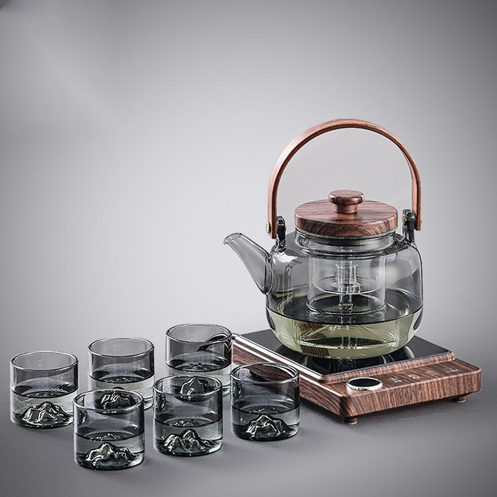 Premium Glass Tea Set with Induction Warmer - Elegant 18oz Teapot & Cups for Home, Office & Gifts - Perfect for Loose Leaf Tea, Herbal Infusions & Matcha Ceremonies