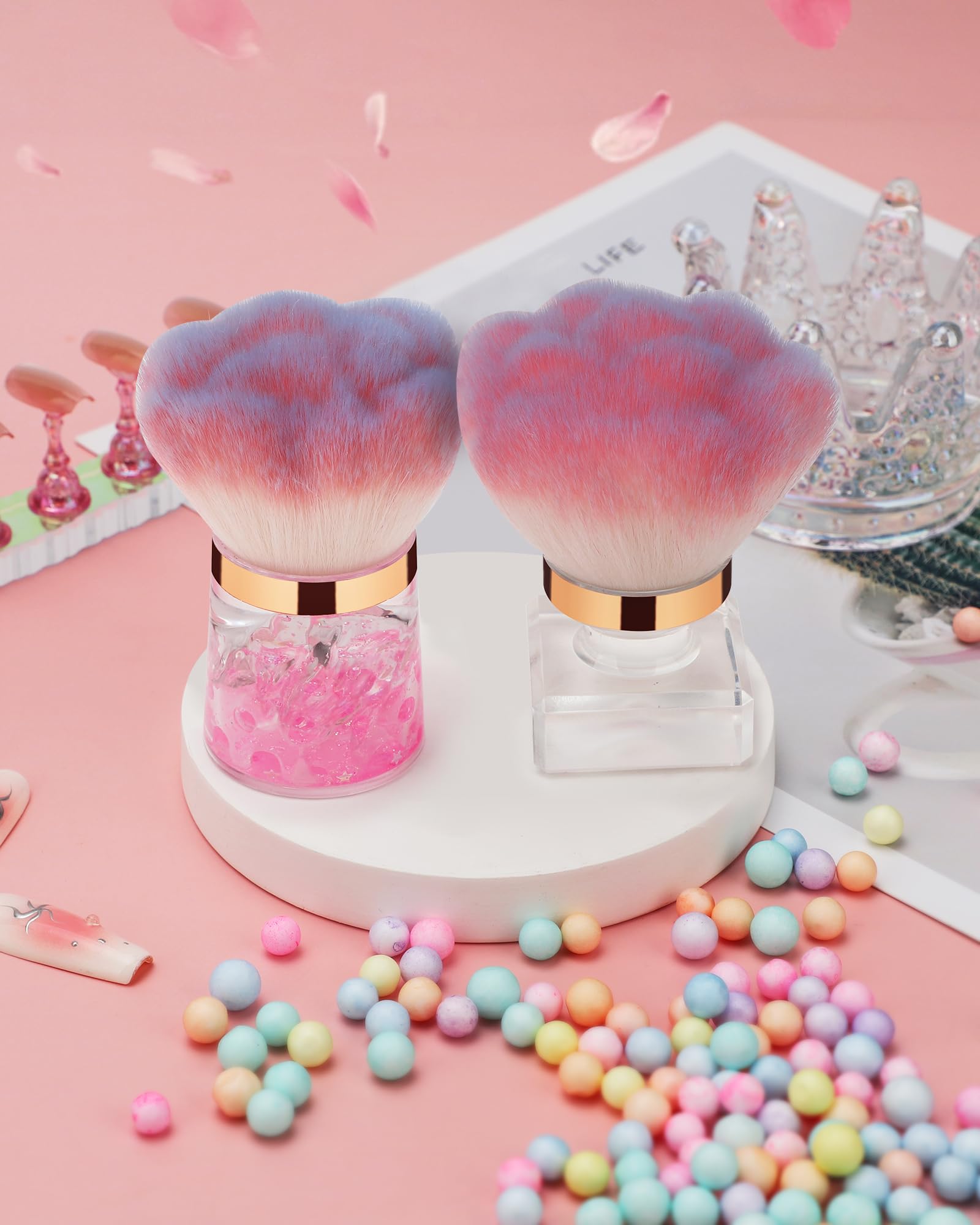 Pink Rose Nail Dust Brush for Acrylic Nails - Dust Collector & Makeup Brush for Nail Art & Beauty